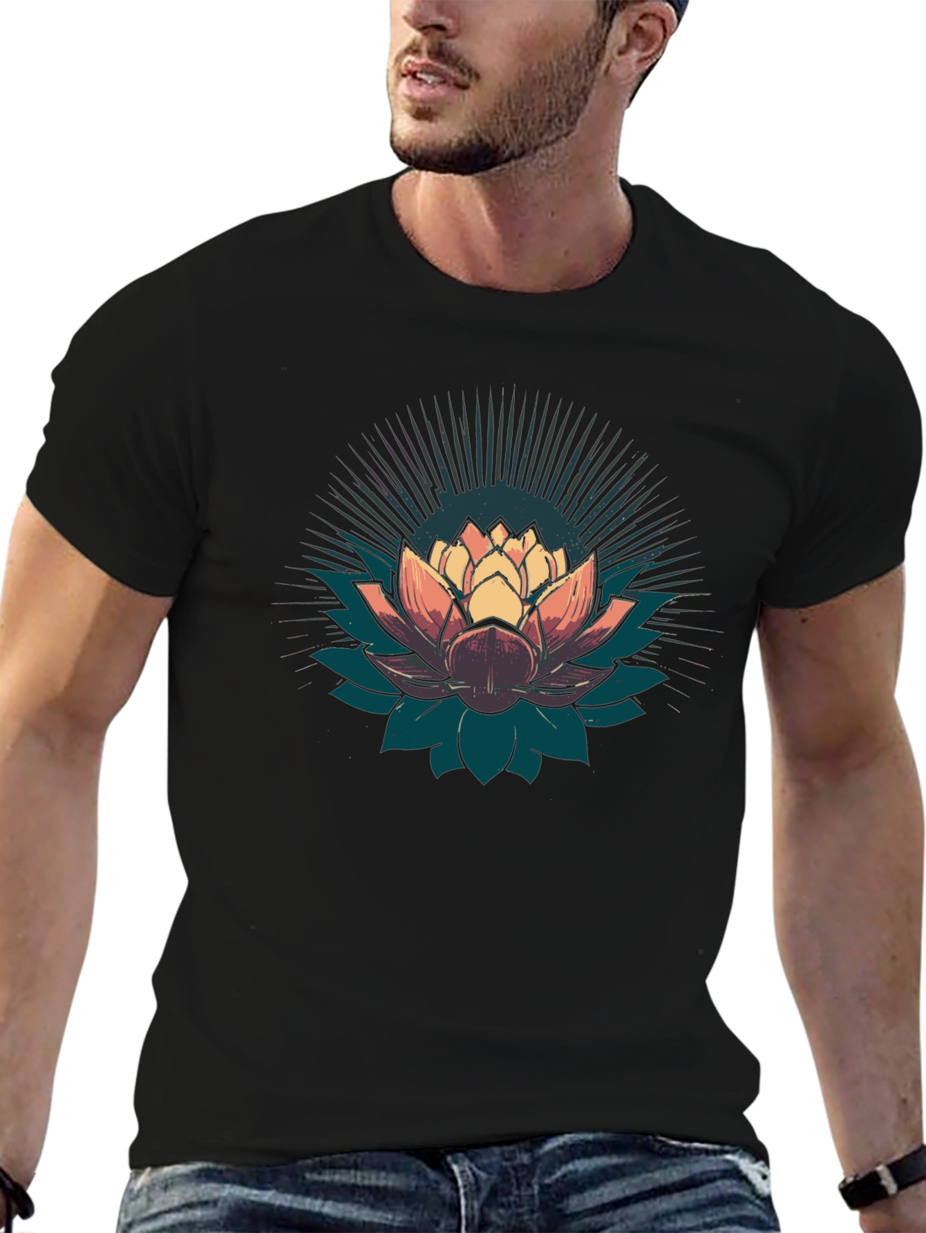 Lotus Flower Graphic T-Shirt - Black