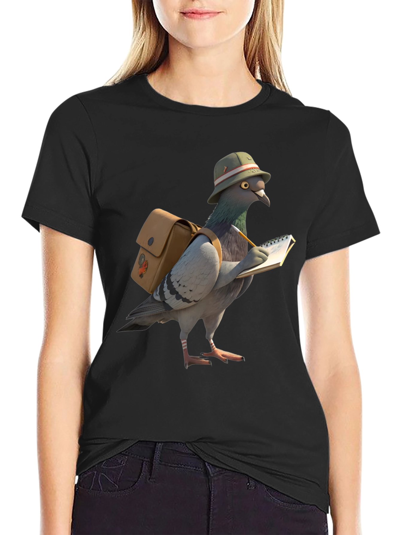 Pigeon Reporter Graphic T-Shirt - Black
