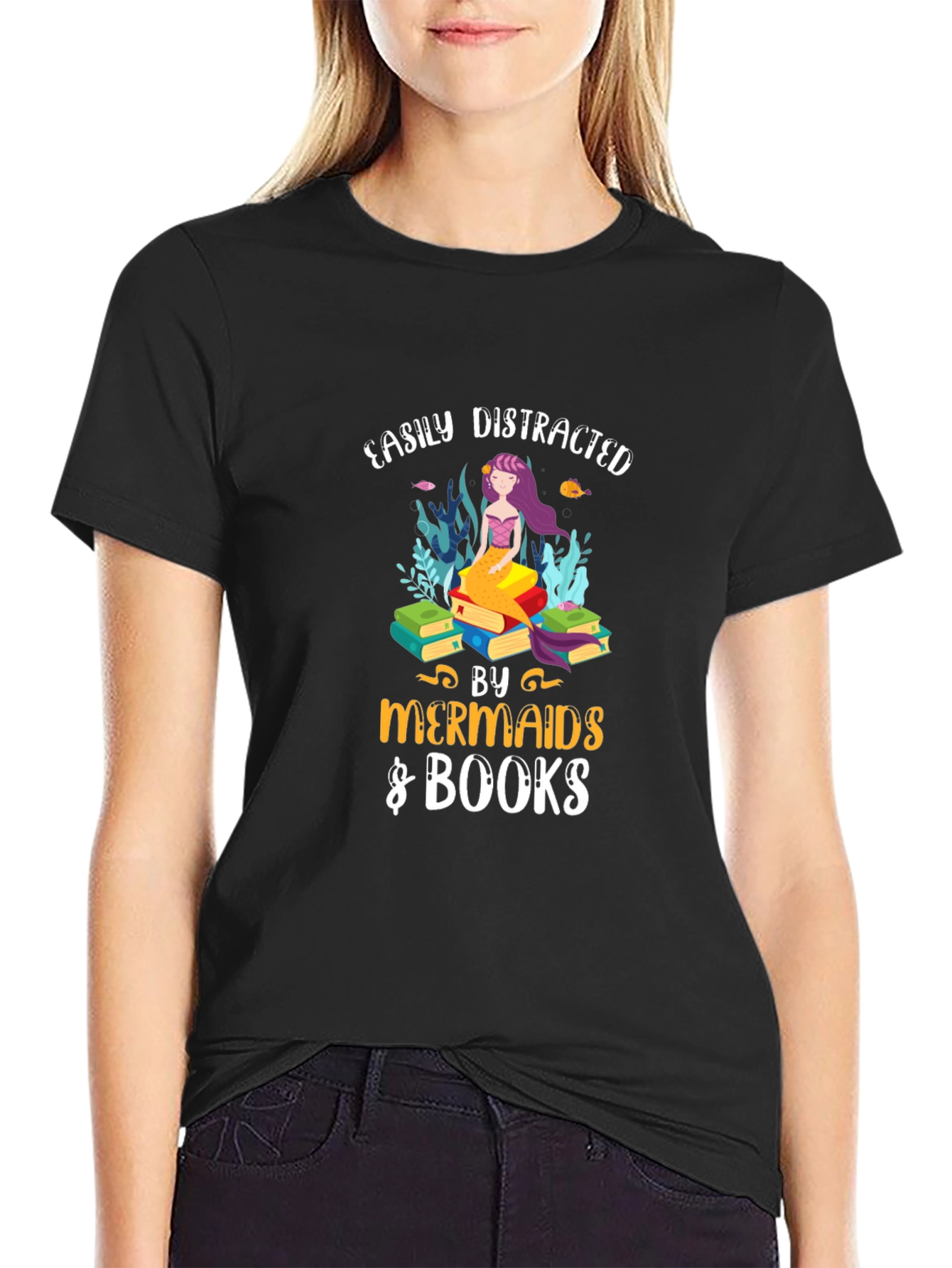 Easily Distracted by Mermaids & Books Tee