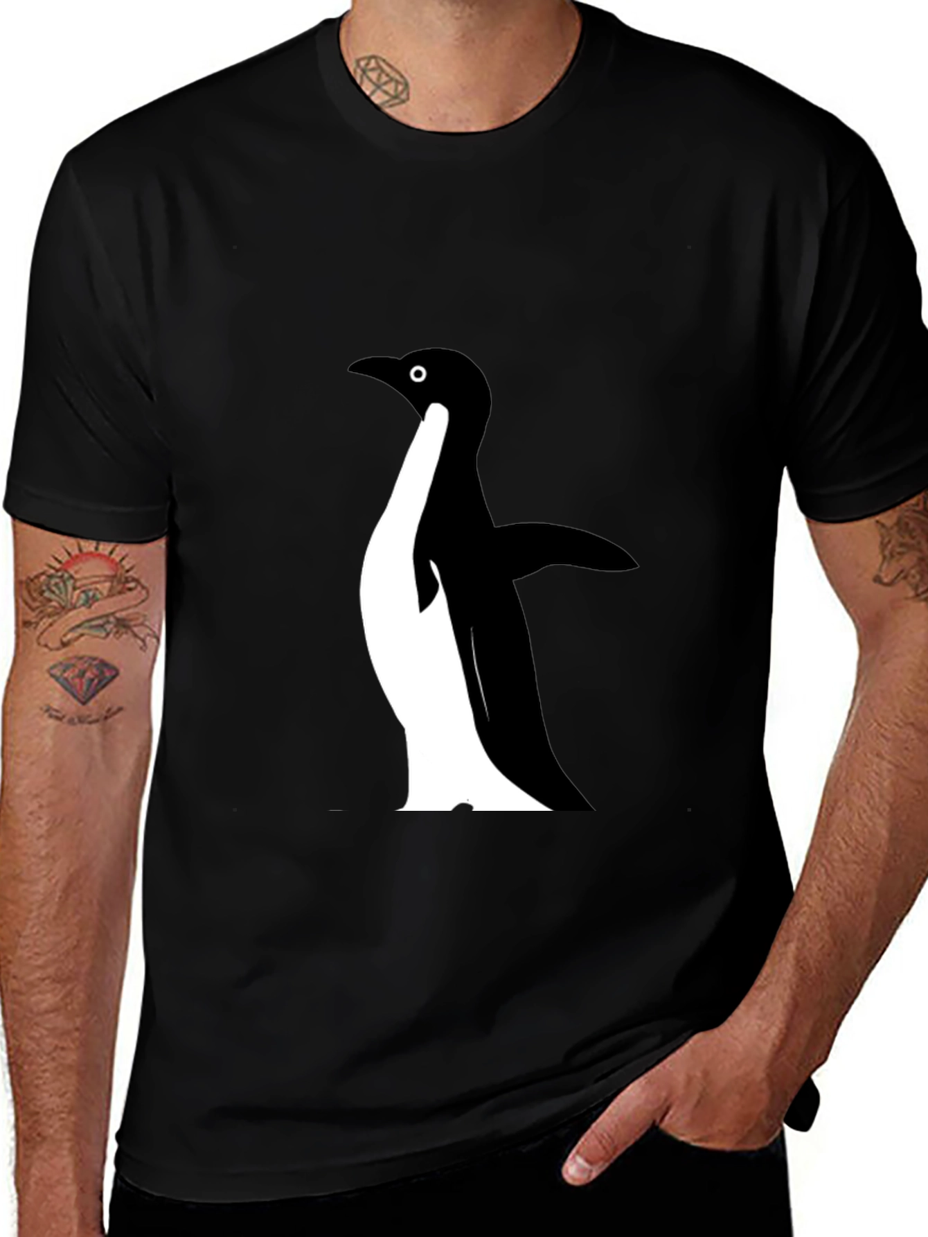 Mens Black Penguin Graphic T-Shirt