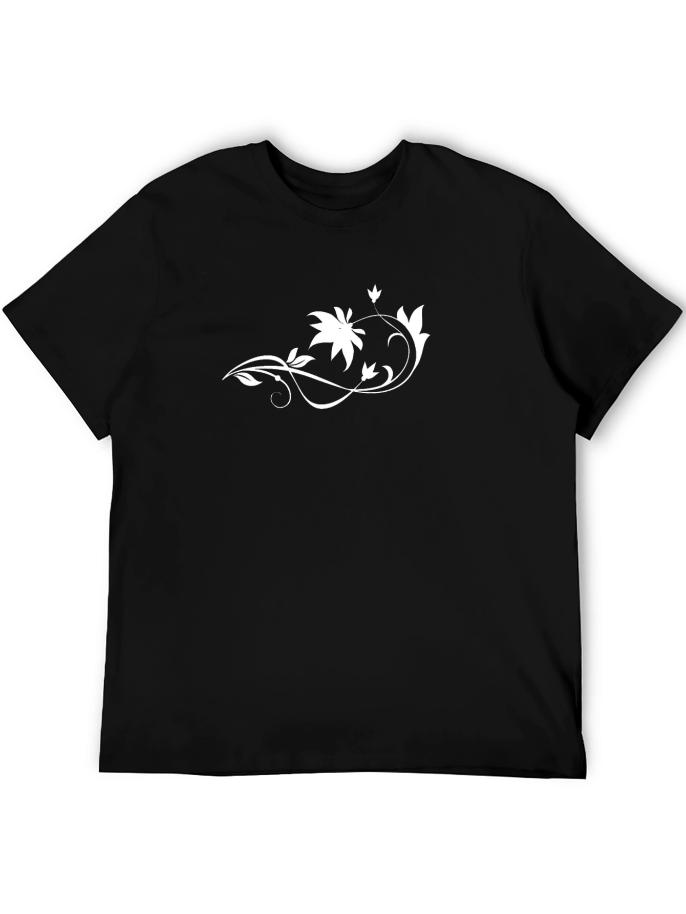 Black T-Shirt with Floral Swirl Graphic Tee