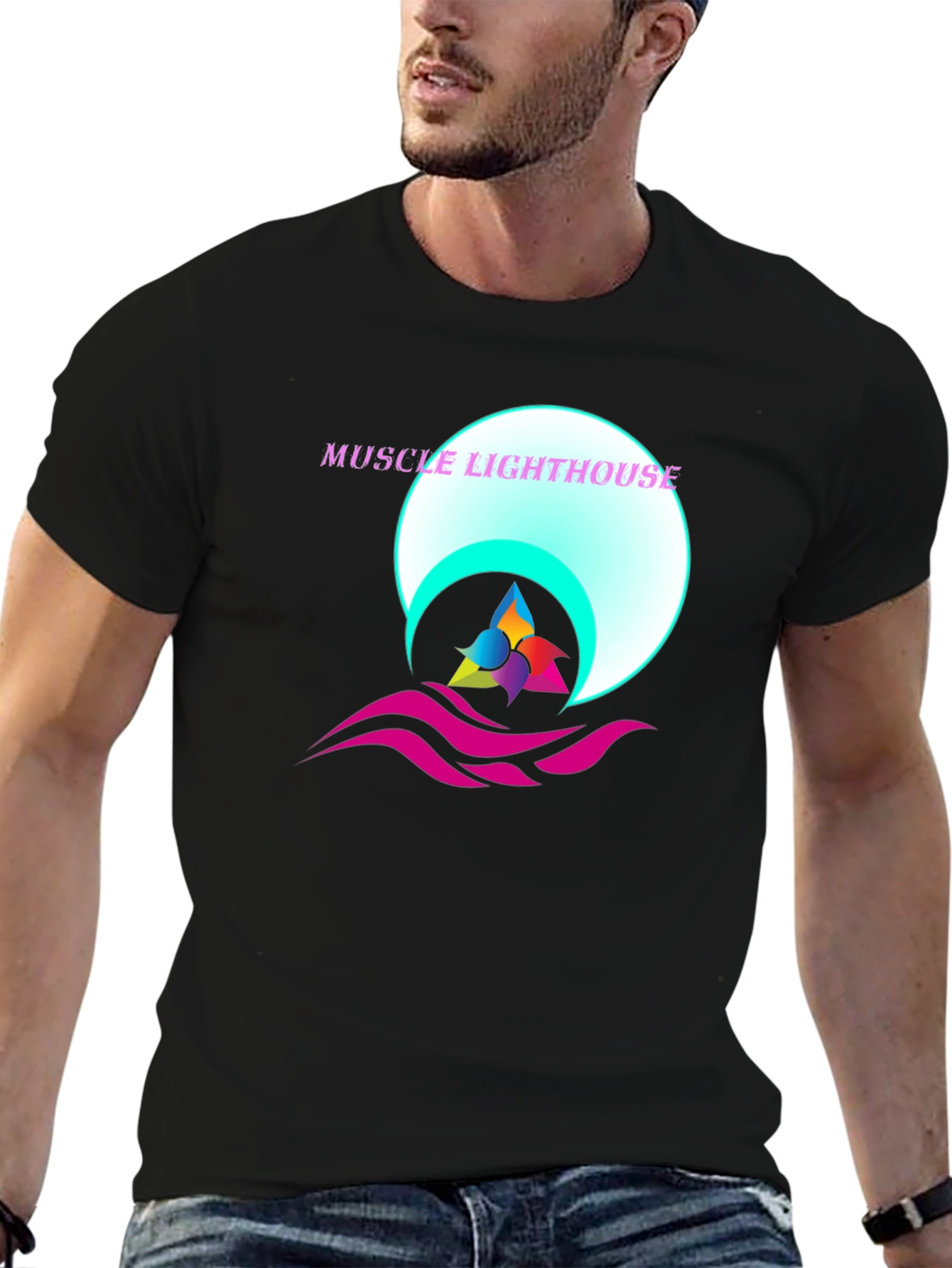Muscle Lighthouse Graphic Black T-Shirt