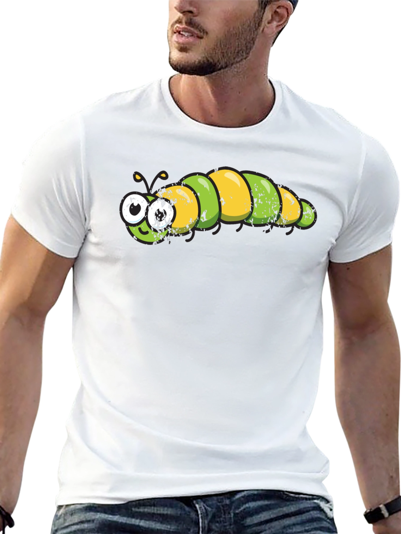 Cartoon Caterpillar Graphic Tee - Black