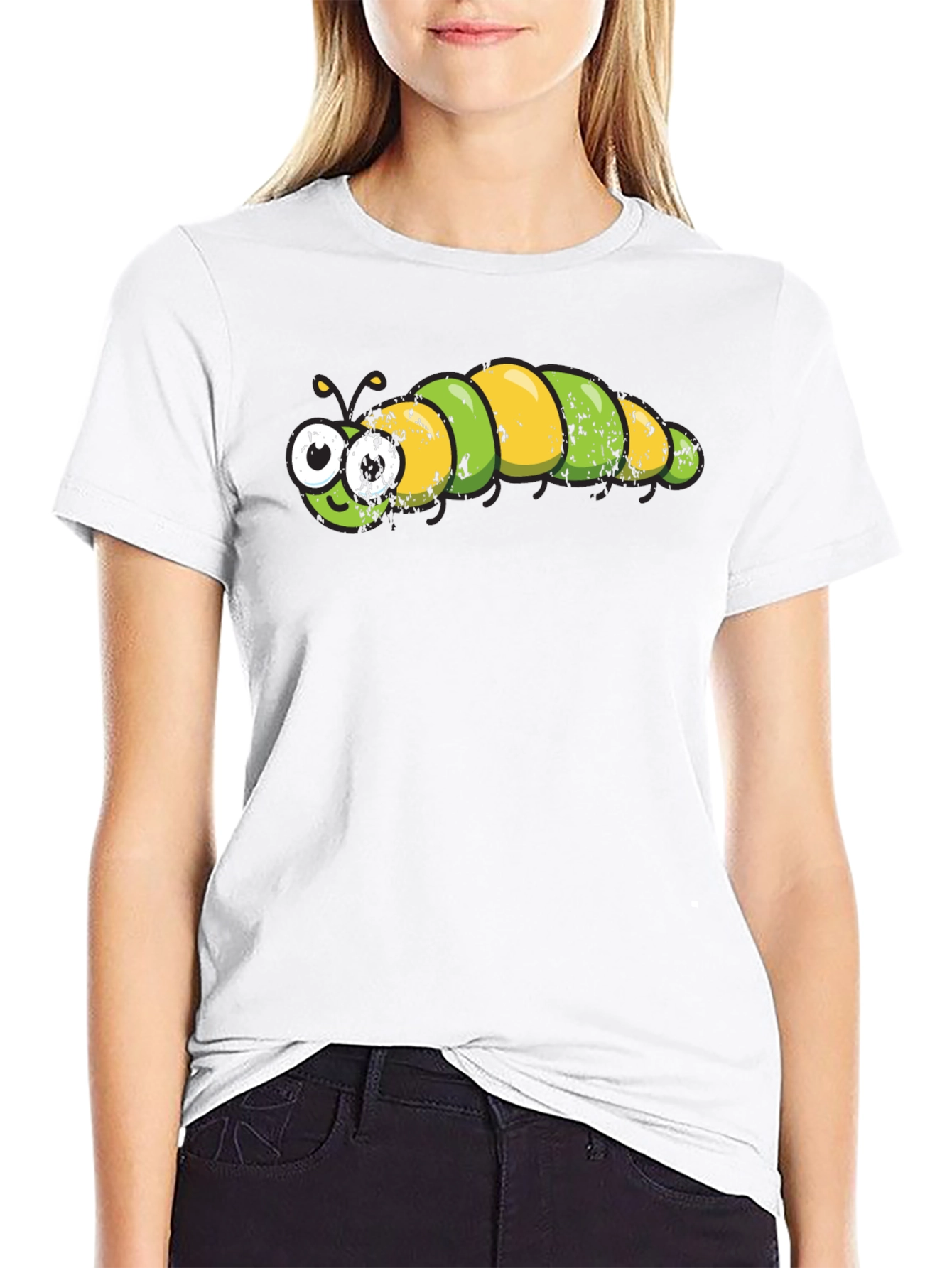 Cartoon Caterpillar Graphic Tee - Black