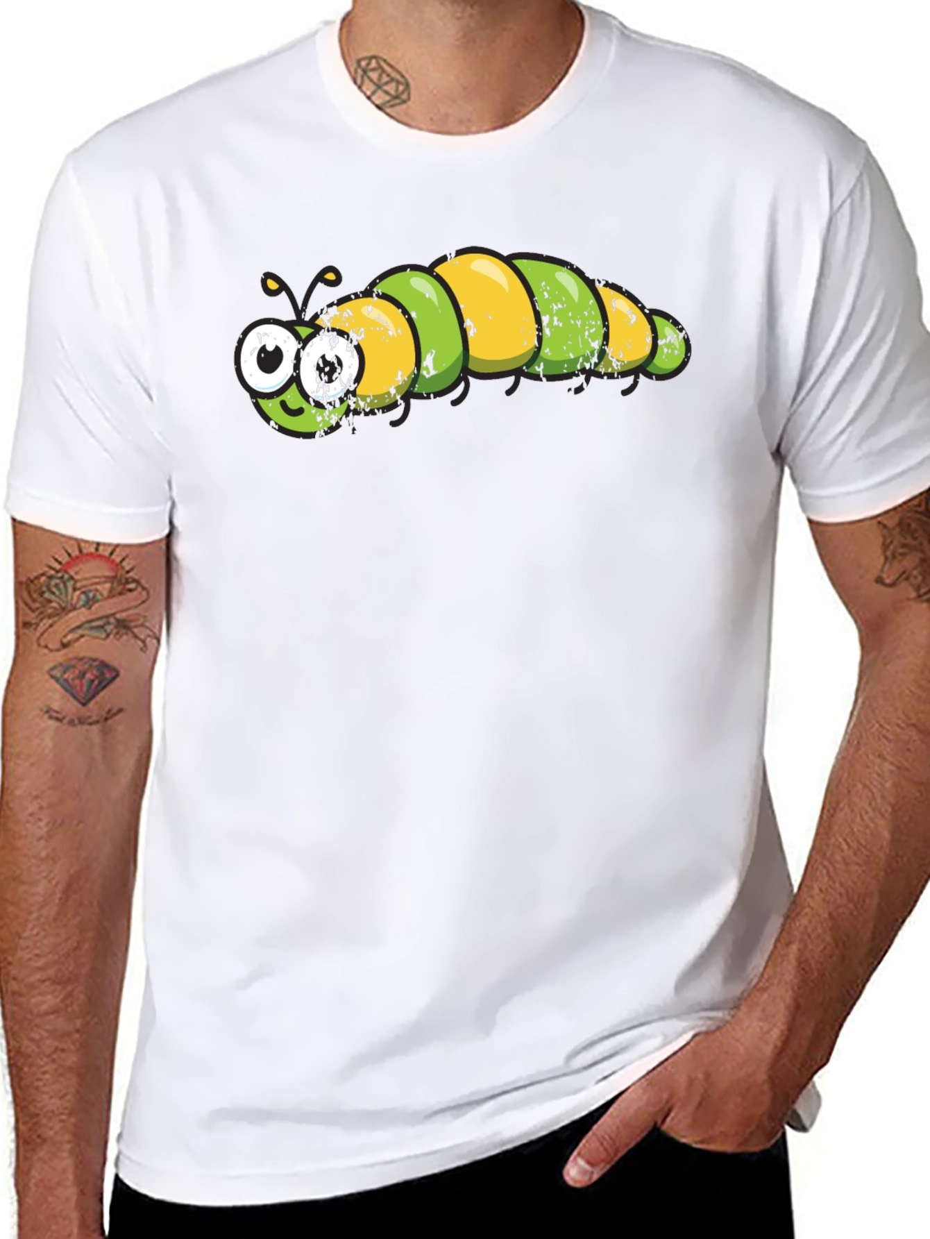 Cartoon Caterpillar Graphic Tee - Black