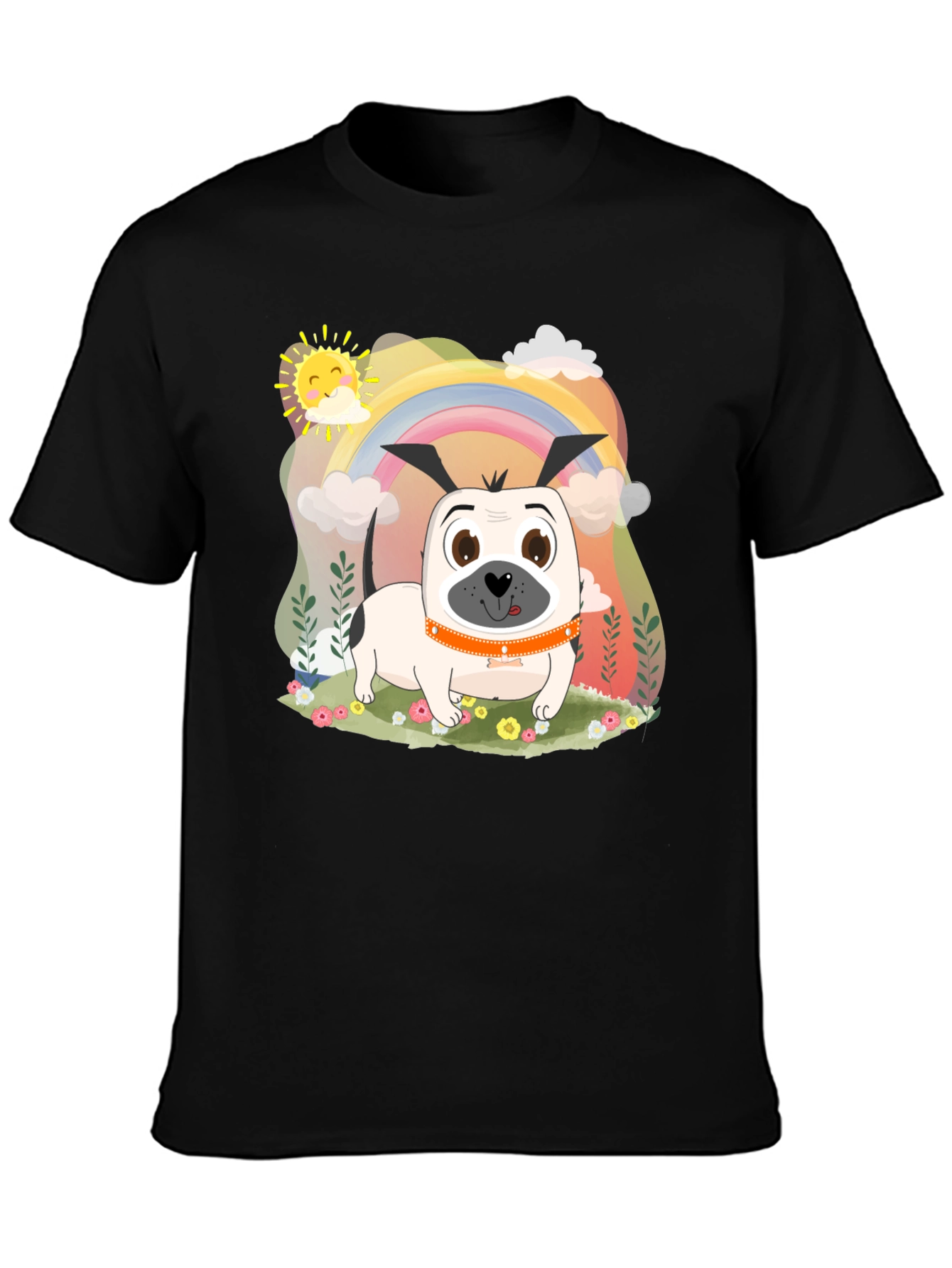 Dog Rainbow Graphic Tee - Black Cotton