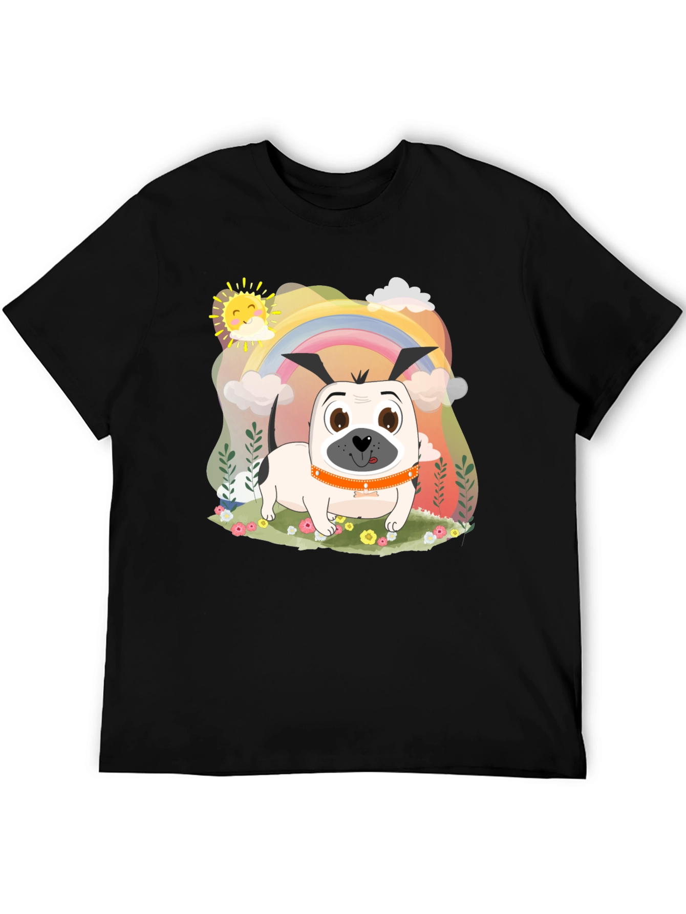 Dog Rainbow Graphic Tee - Black Cotton