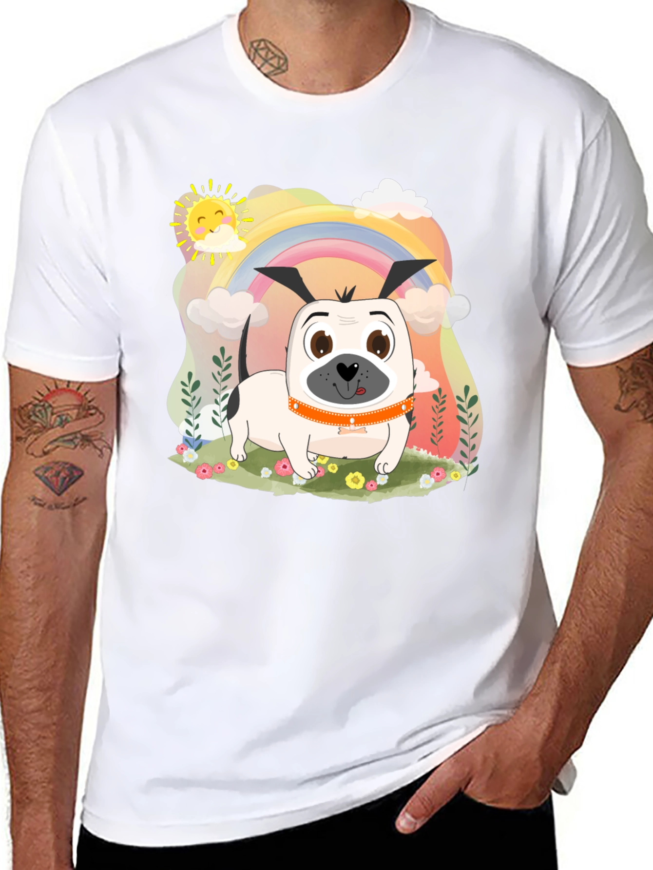 Dog Rainbow Graphic Tee - Black Cotton