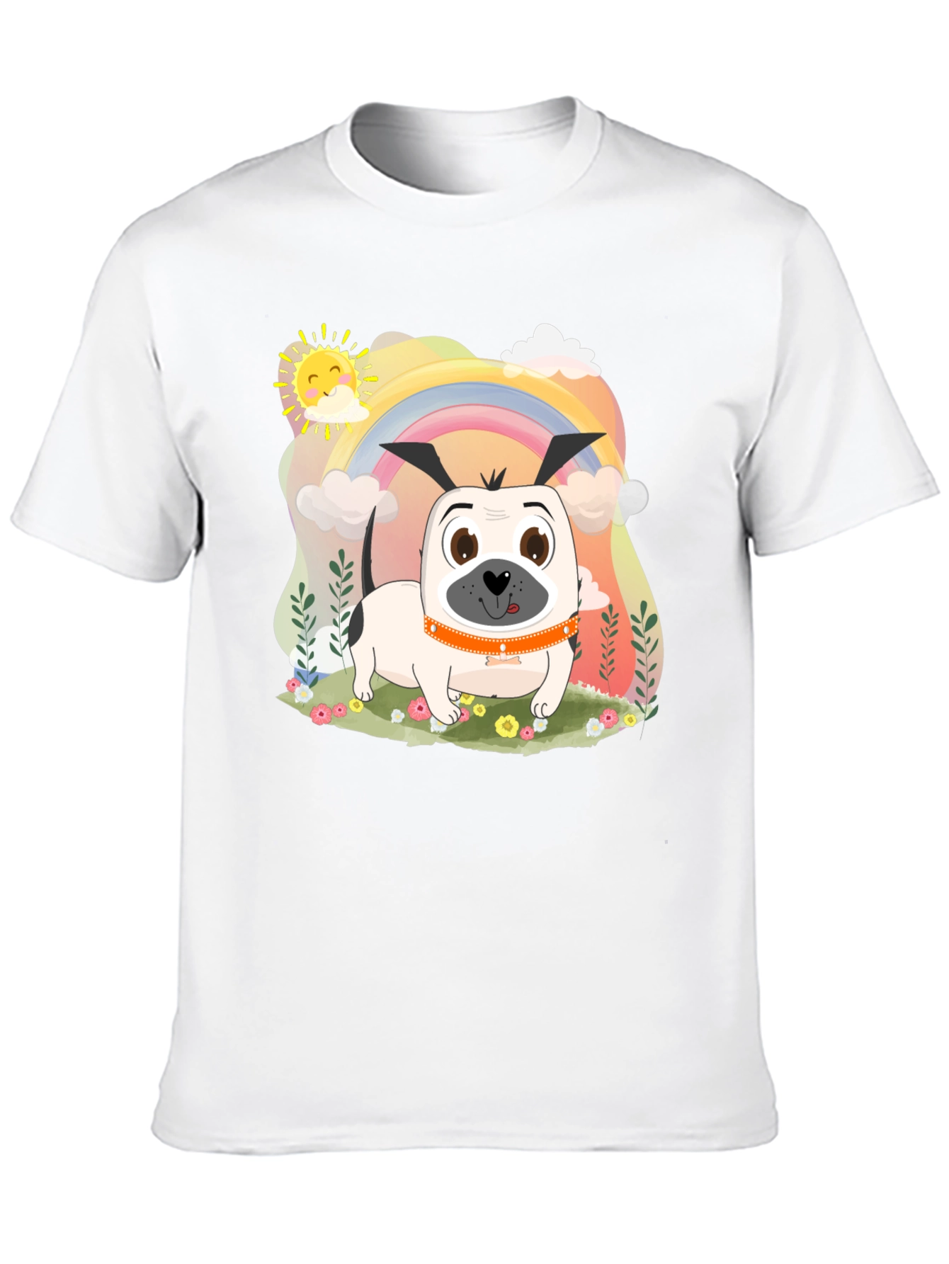 Dog Rainbow Graphic Tee - Black Cotton