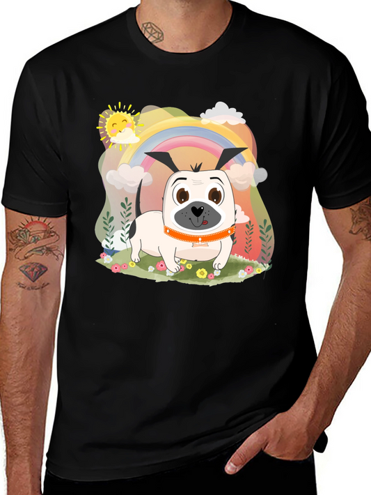 Dog Rainbow Graphic Tee - Black Cotton