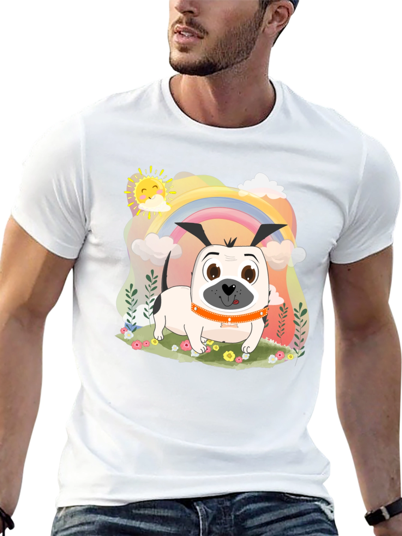 Dog Rainbow Graphic Tee - Black Cotton