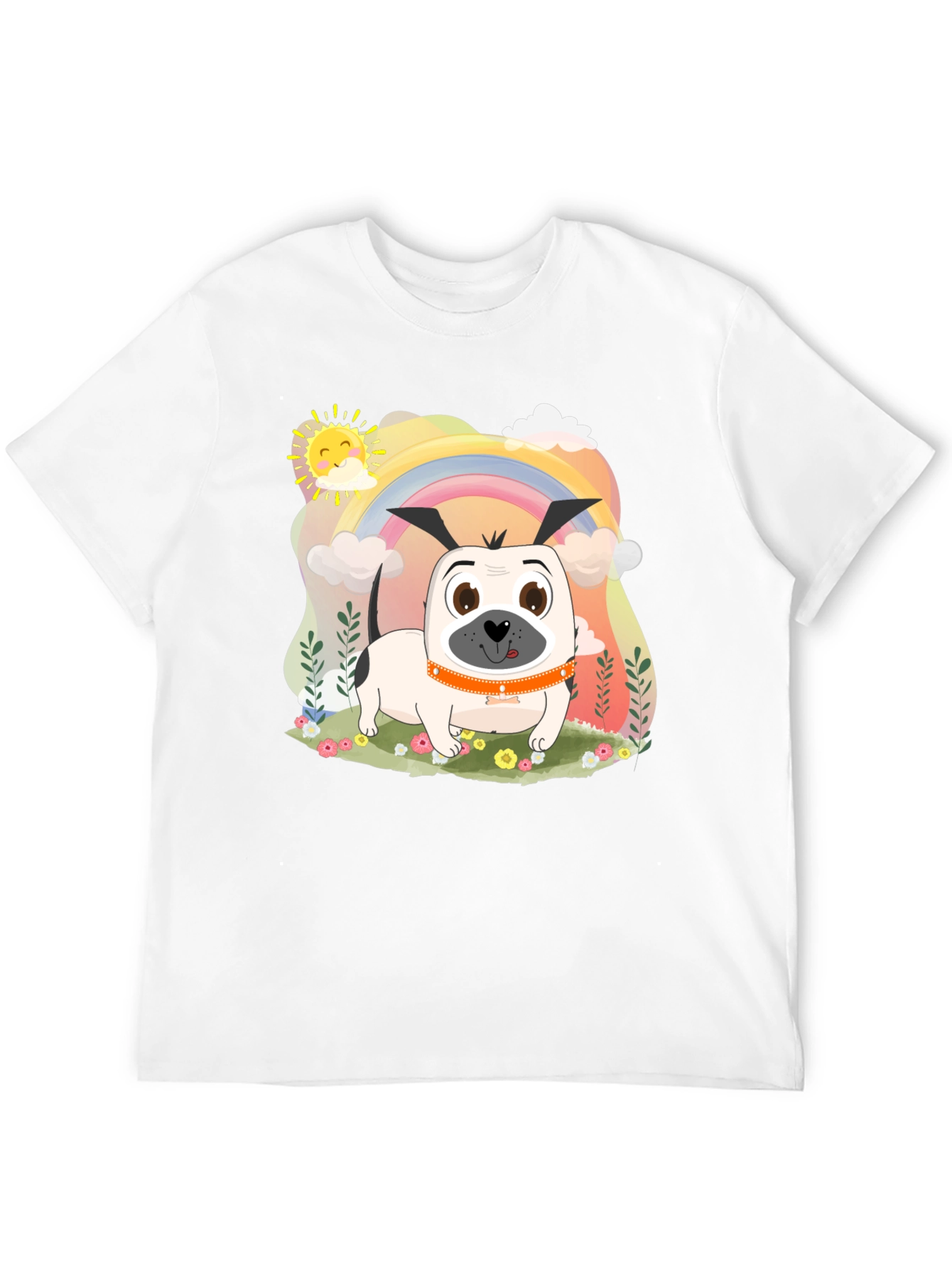 Dog Rainbow Graphic Tee - Black Cotton