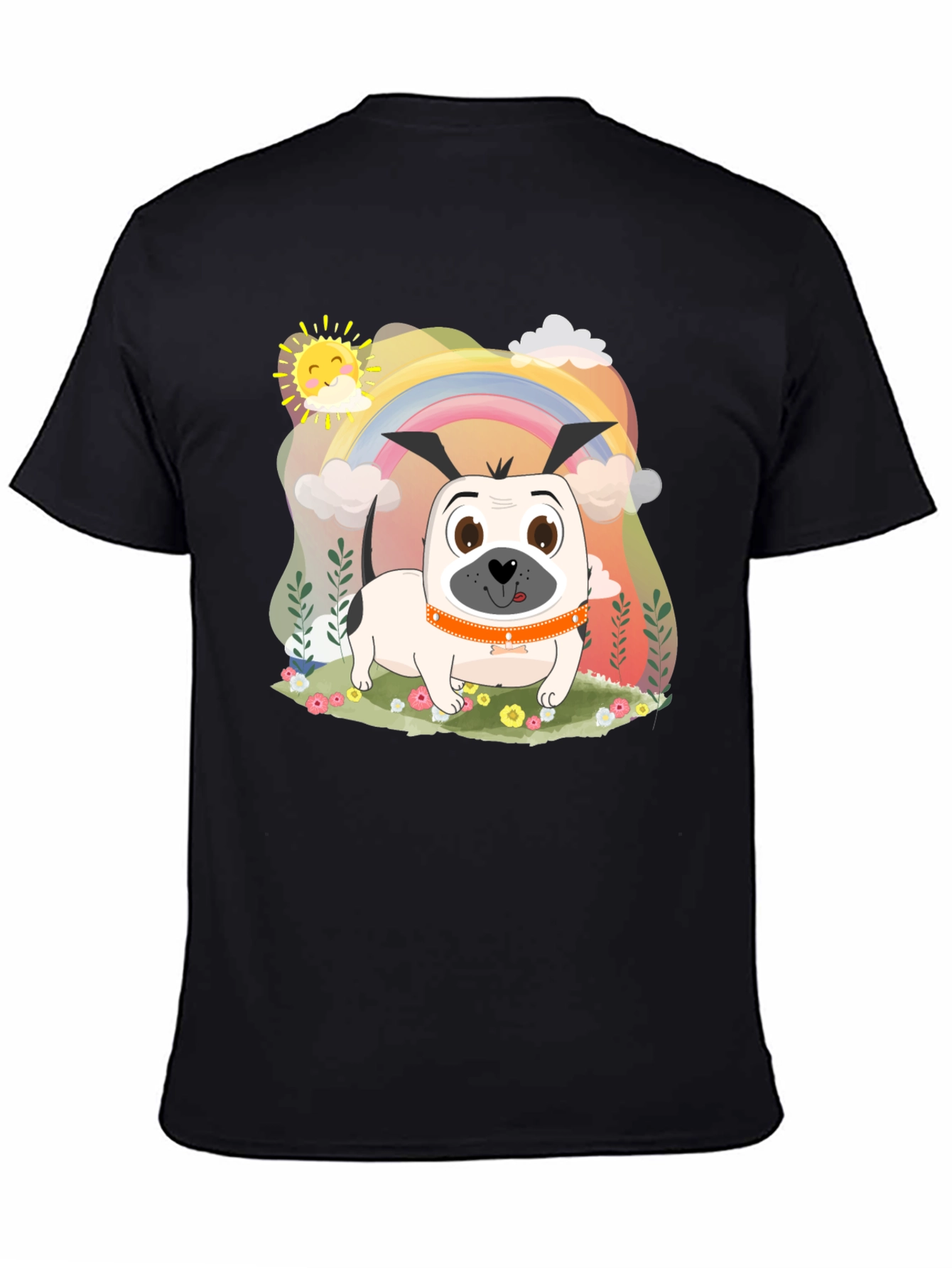 Dog Rainbow Graphic Tee - Black Cotton
