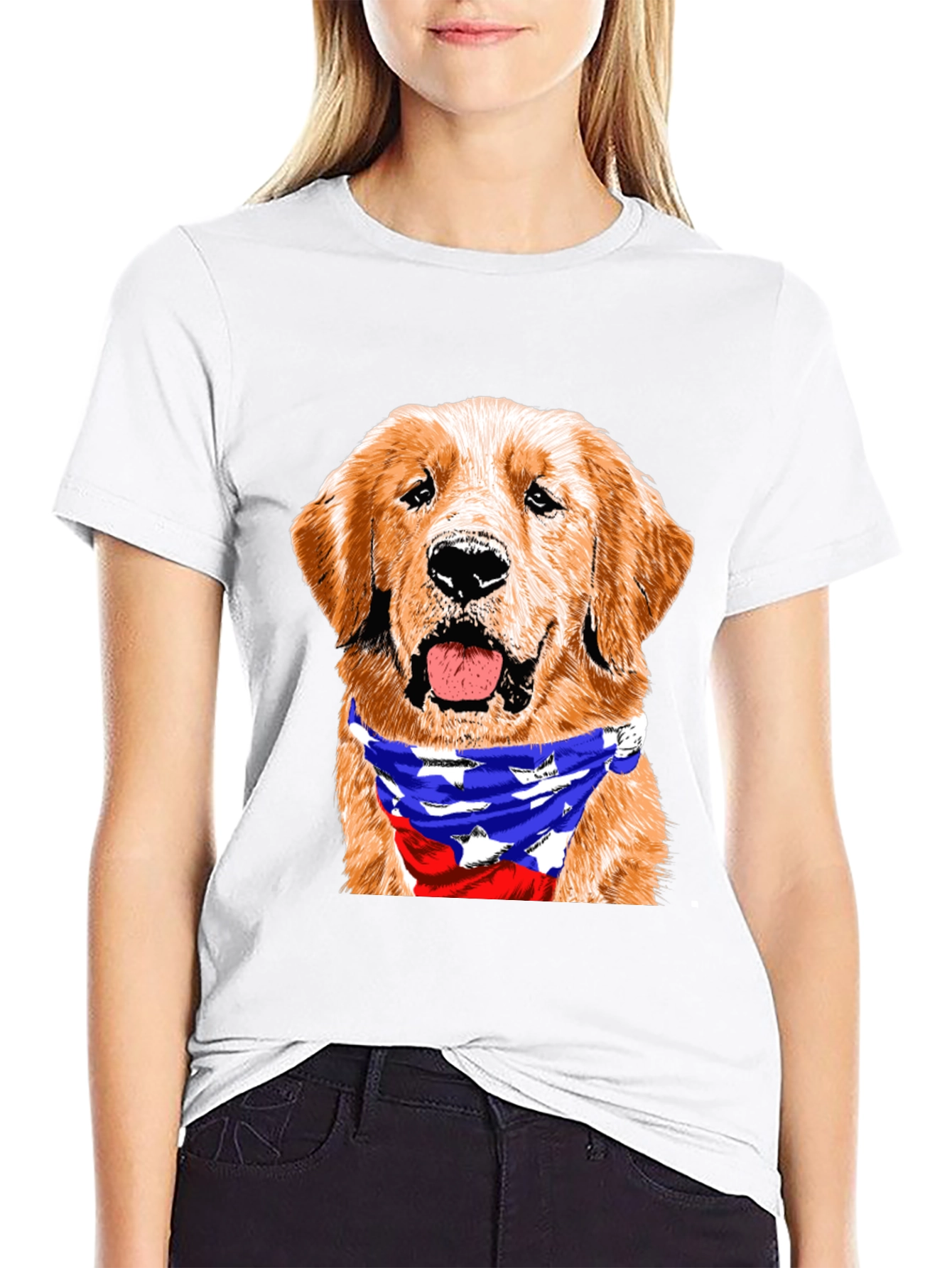 Golden Retriever American Flag Bandana T-Shirt