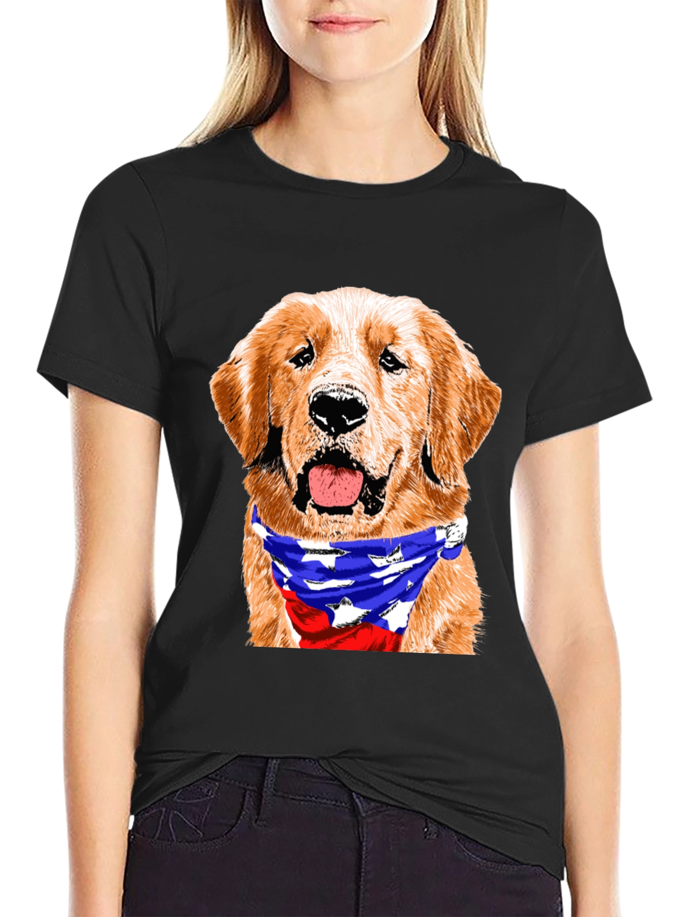 Golden Retriever American Flag Bandana T-Shirt