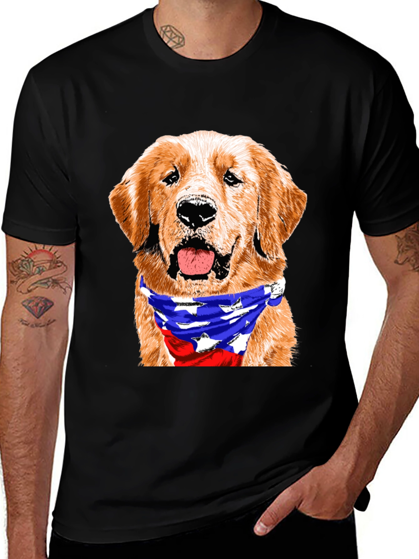 Golden Retriever American Flag Bandana T-Shirt