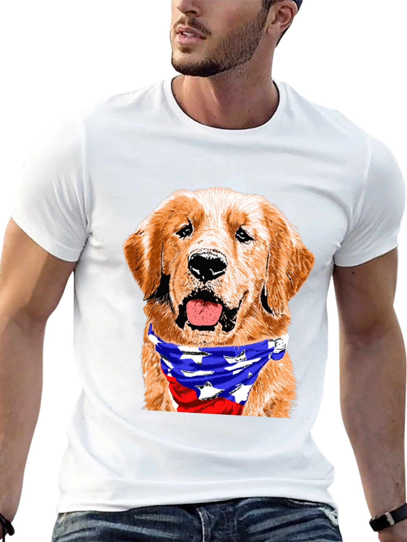 Golden Retriever American Flag Bandana T-Shirt