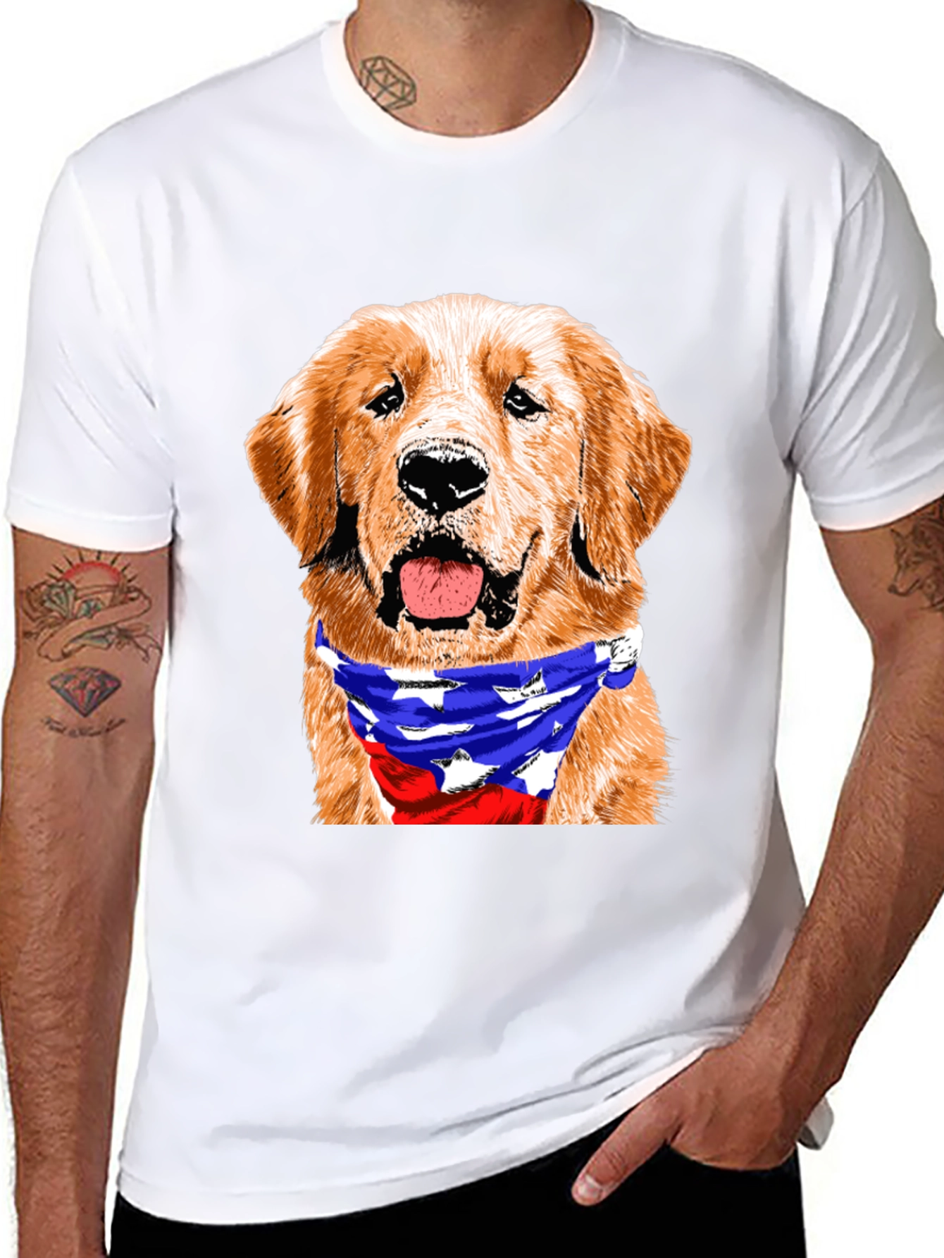 Golden Retriever American Flag Bandana T-Shirt