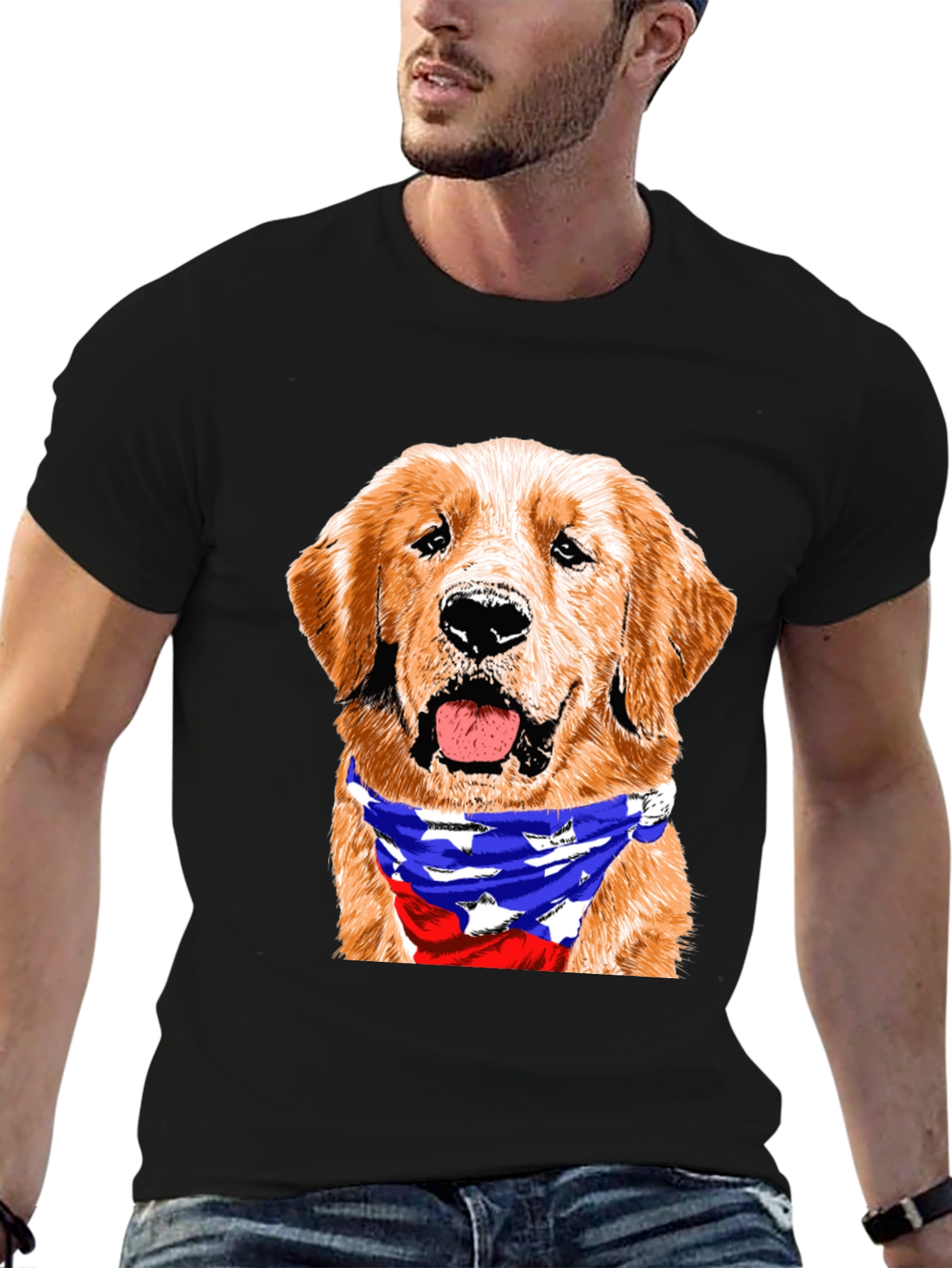 Golden Retriever American Flag Bandana T-Shirt