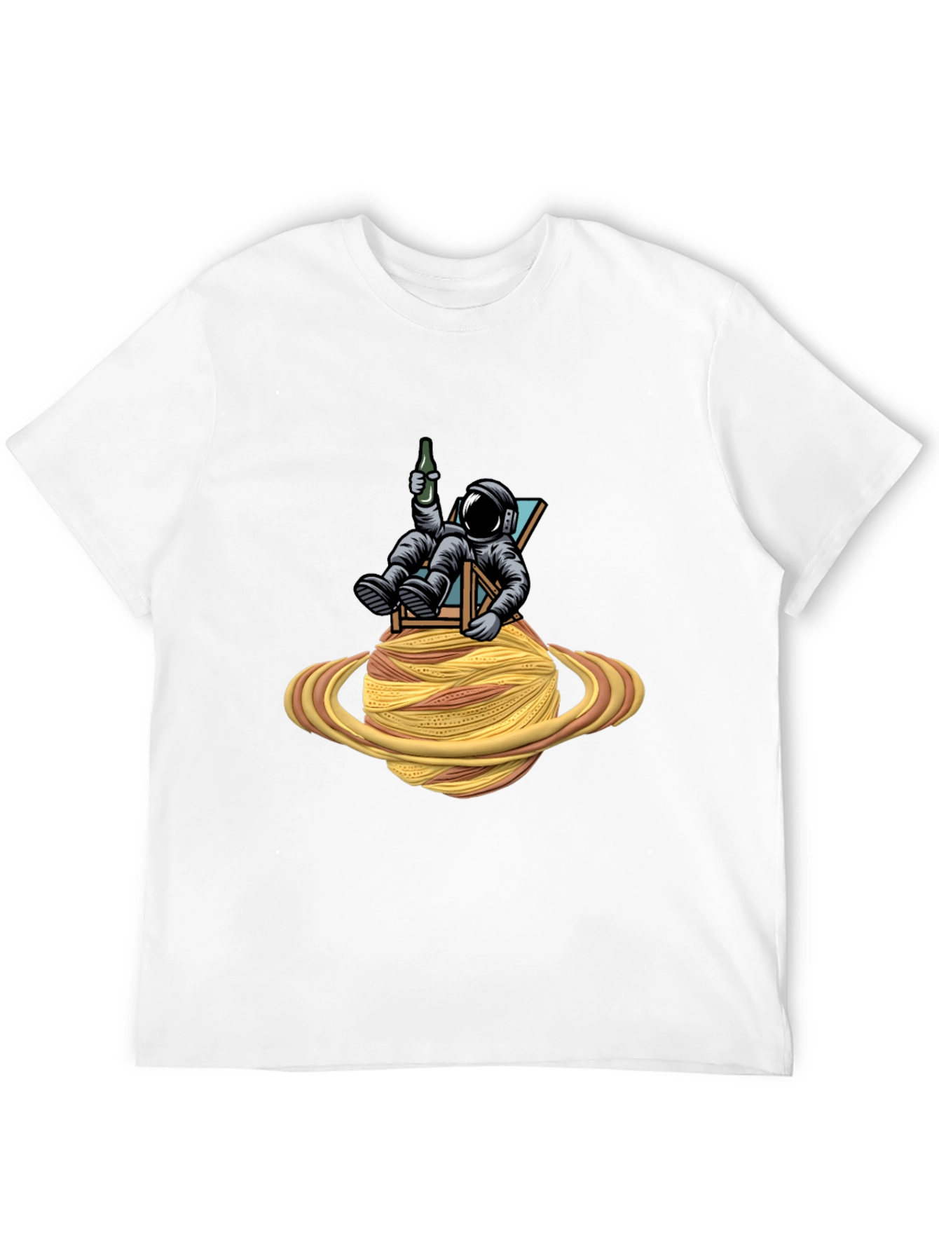 Astronaut Relaxing on Spaghetti Planet Black T-Shirt