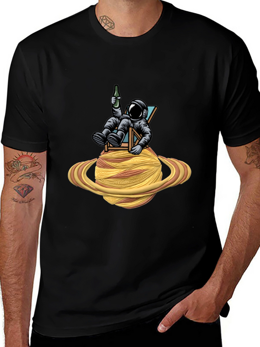 Astronaut Relaxing on Spaghetti Planet Black T-Shirt