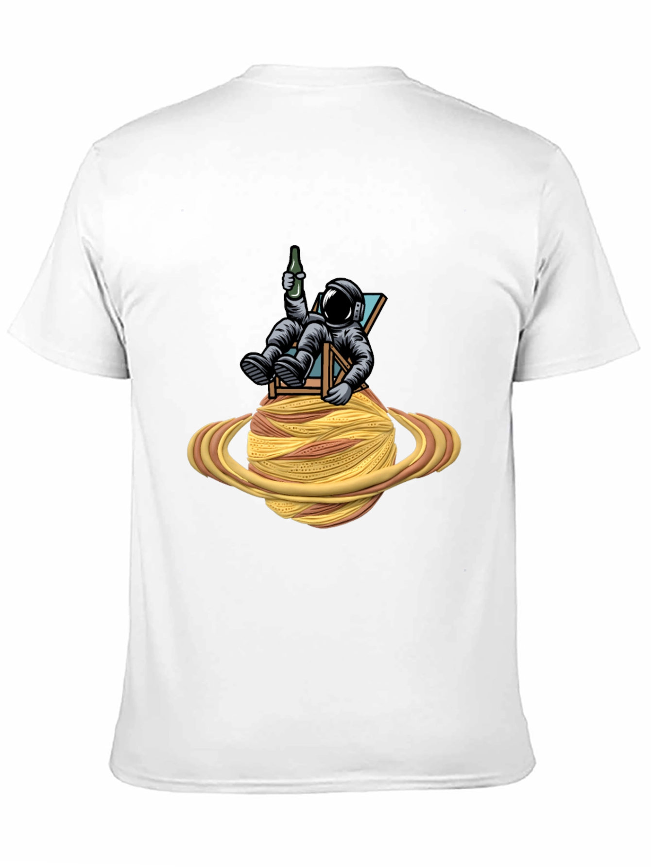 Astronaut Relaxing on Spaghetti Planet Black T-Shirt
