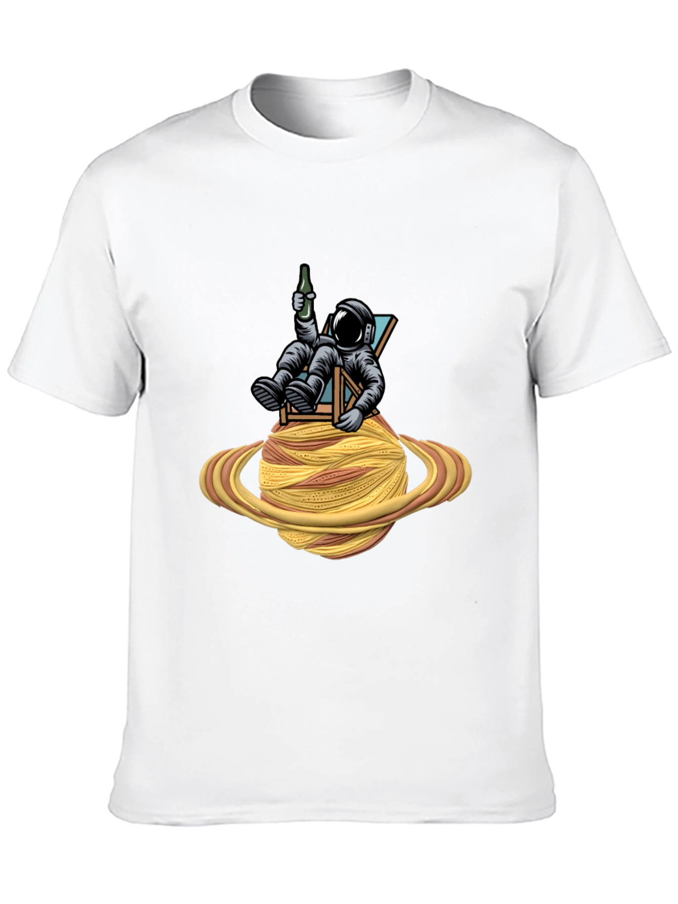 Astronaut Relaxing on Spaghetti Planet Black T-Shirt