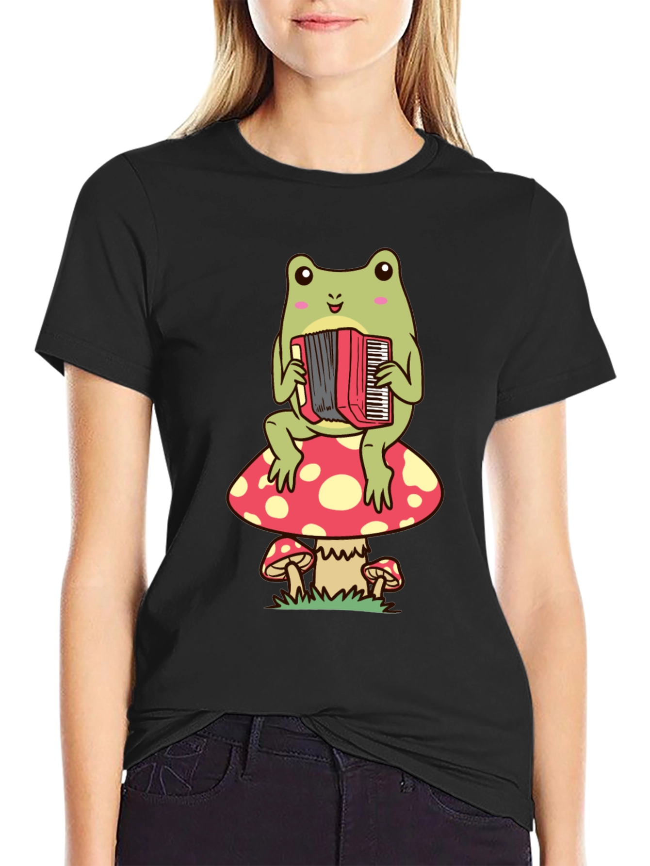 Frog Playing Accordion on Mushroom T-Shirt