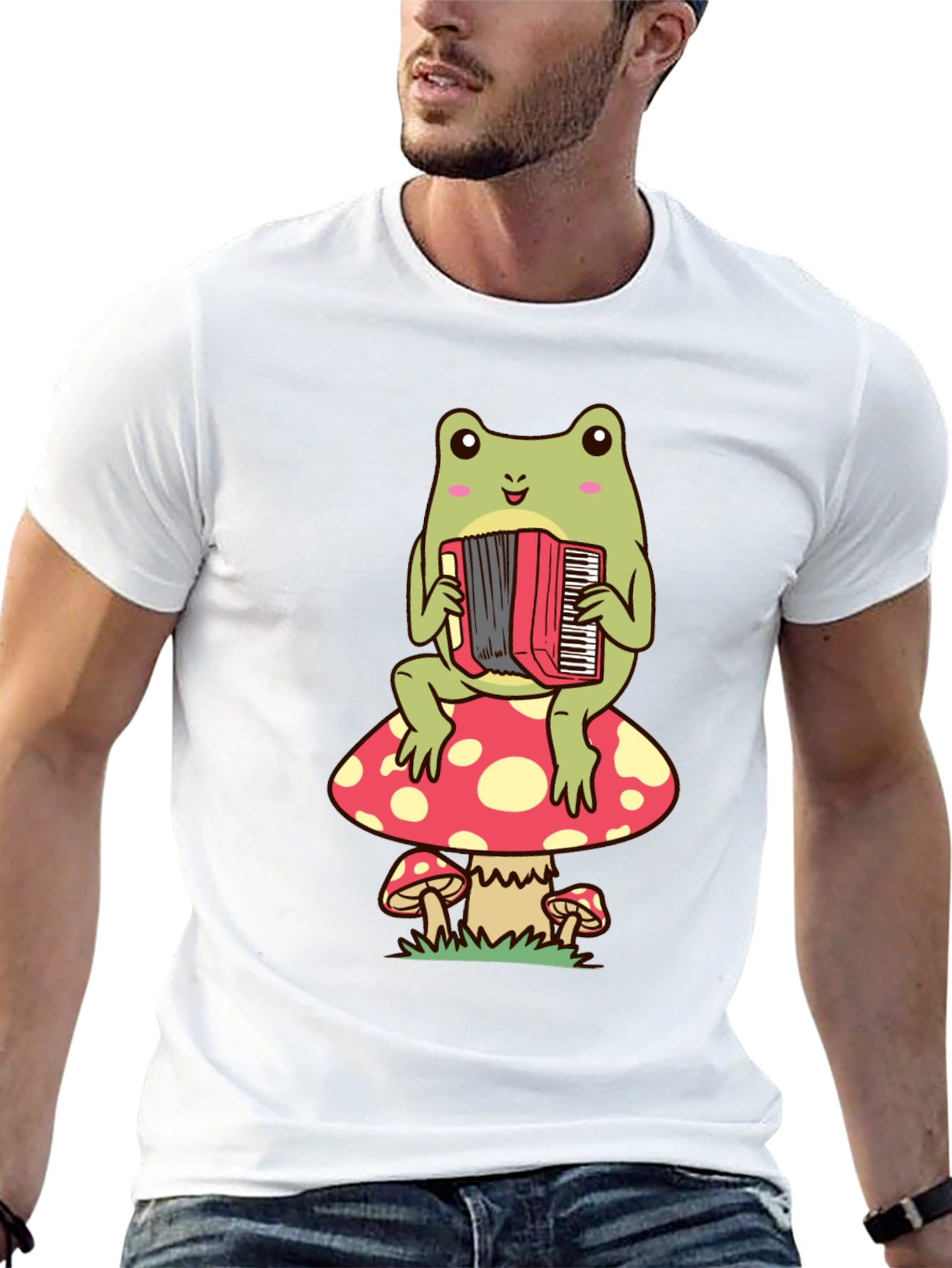 Frog Playing Accordion on Mushroom T-Shirt