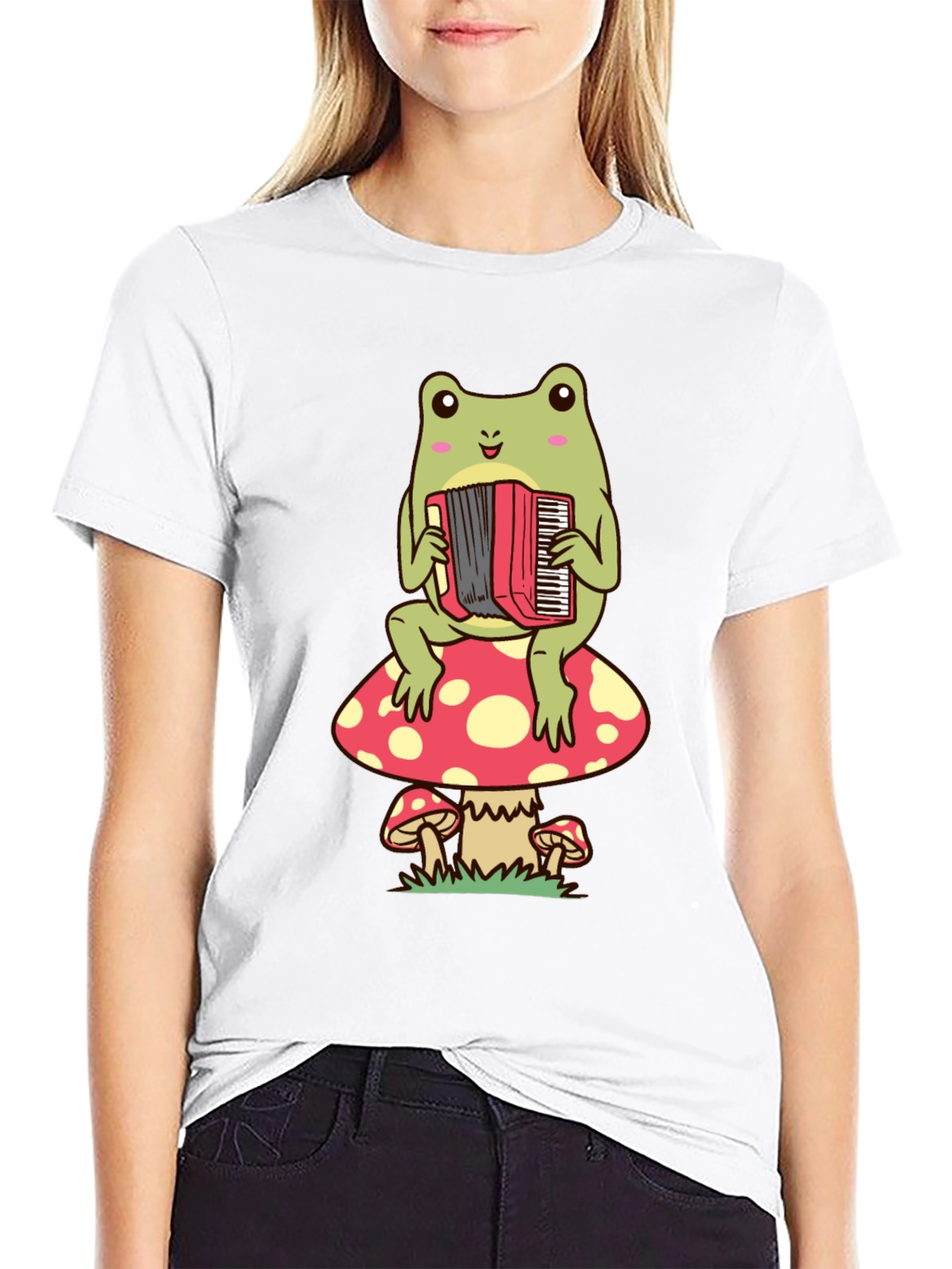 Frog Playing Accordion on Mushroom T-Shirt