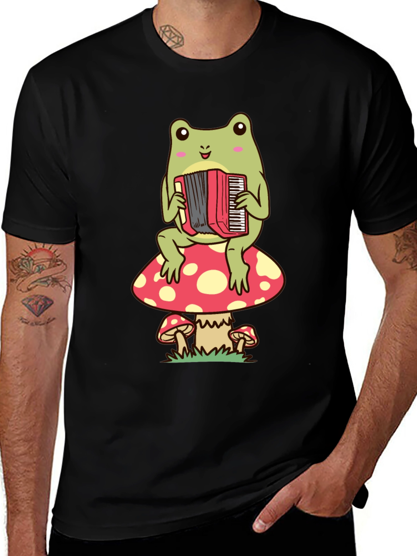 Frog Playing Accordion on Mushroom T-Shirt