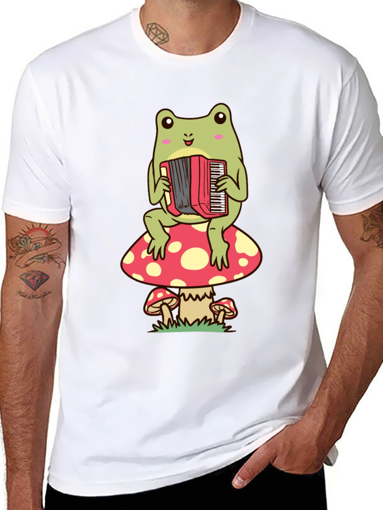 Frog Playing Accordion on Mushroom T-Shirt