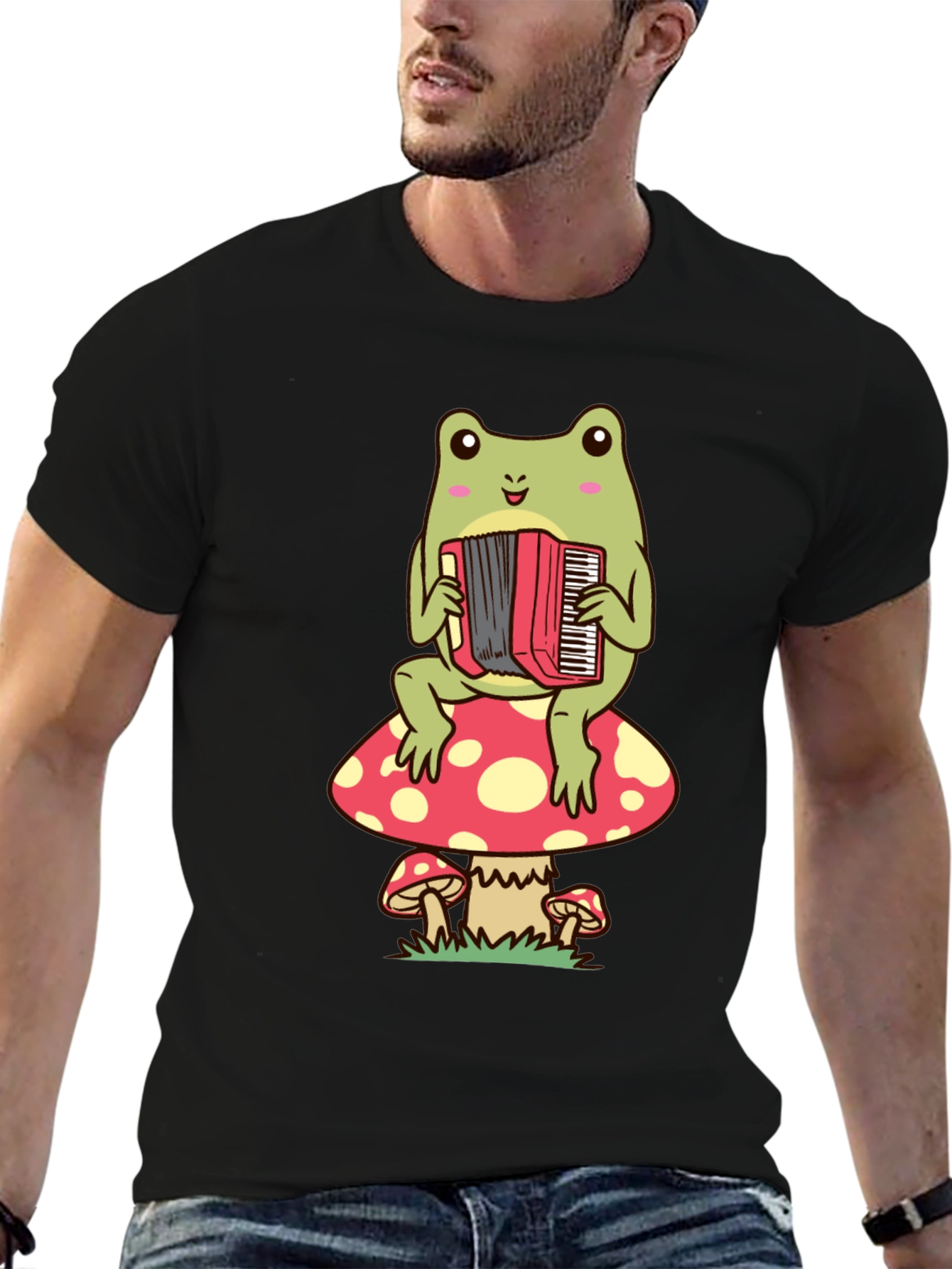 Frog Playing Accordion on Mushroom T-Shirt