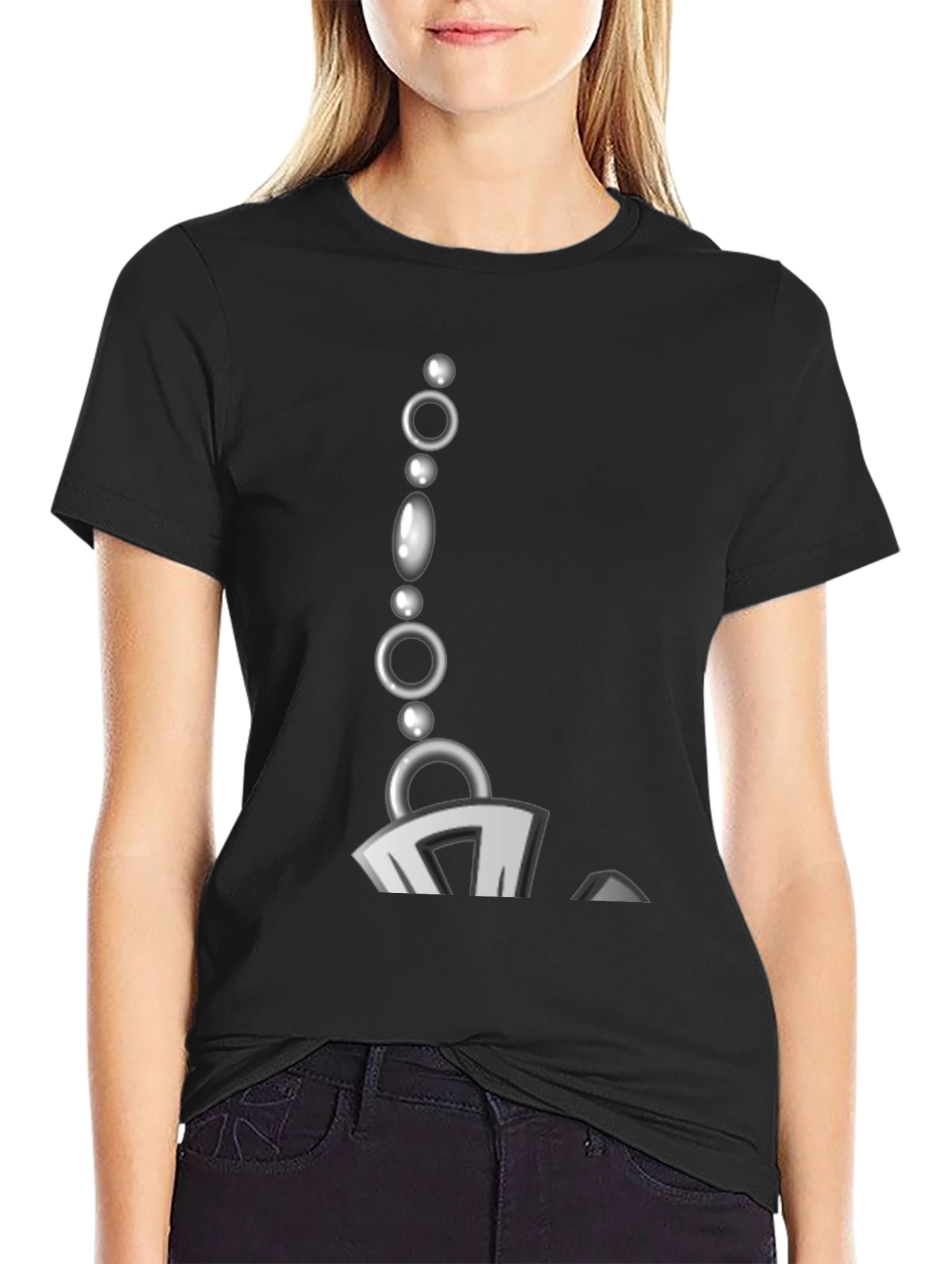 Stylish Black T-Shirt with Bead Chain Graphic