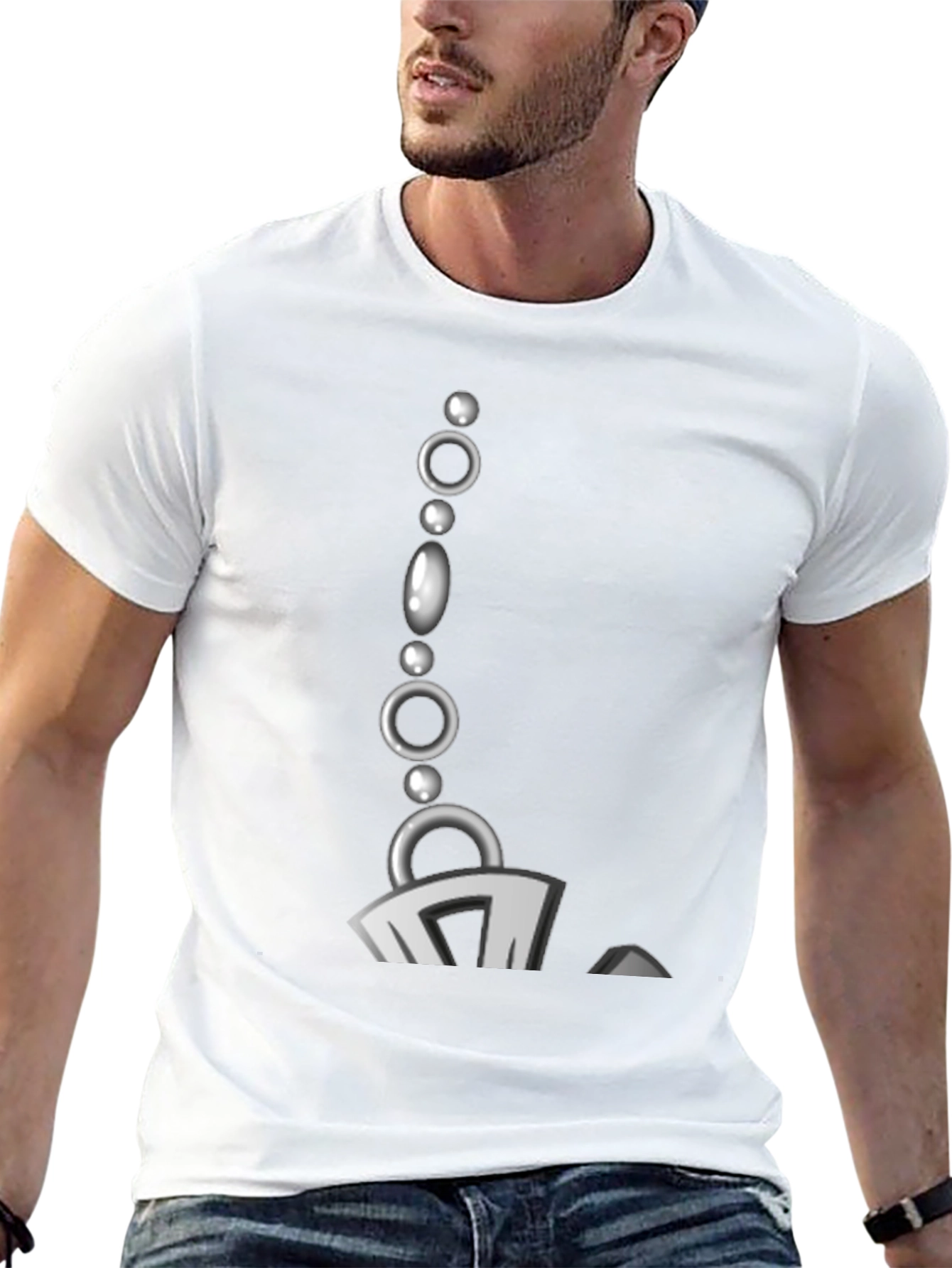 Stylish Black T-Shirt with Bead Chain Graphic