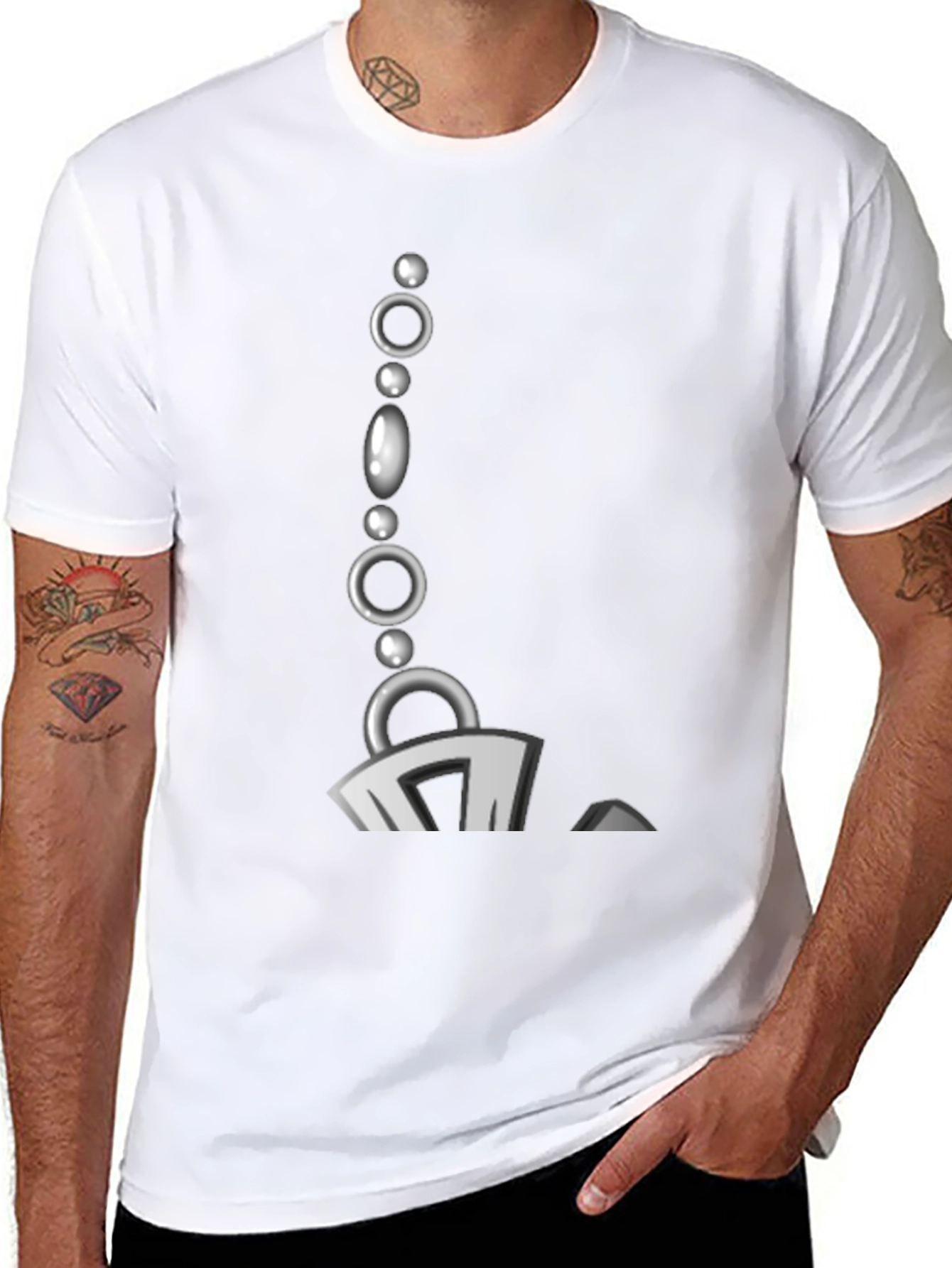 Stylish Black T-Shirt with Bead Chain Graphic