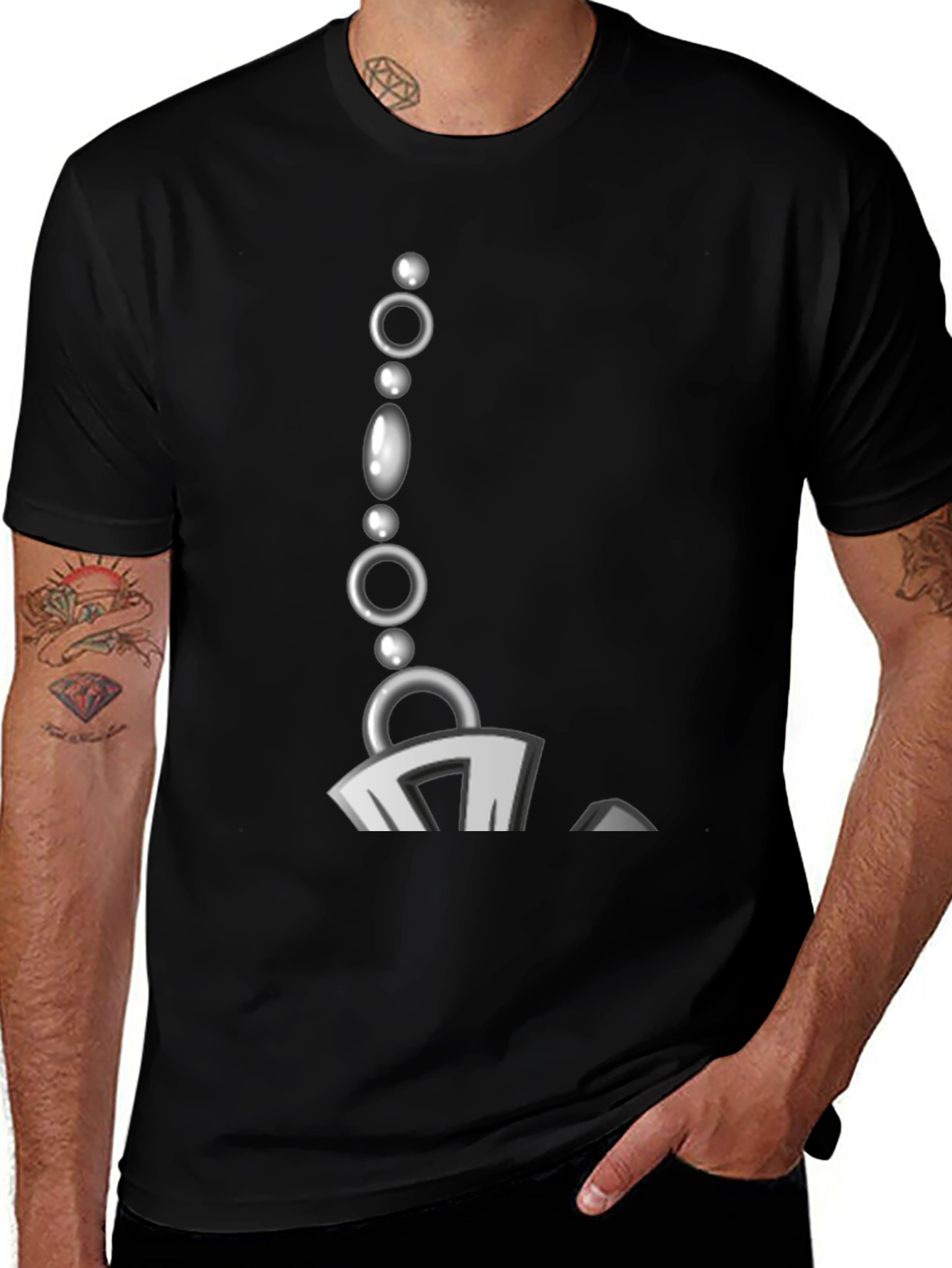 Stylish Black T-Shirt with Bead Chain Graphic