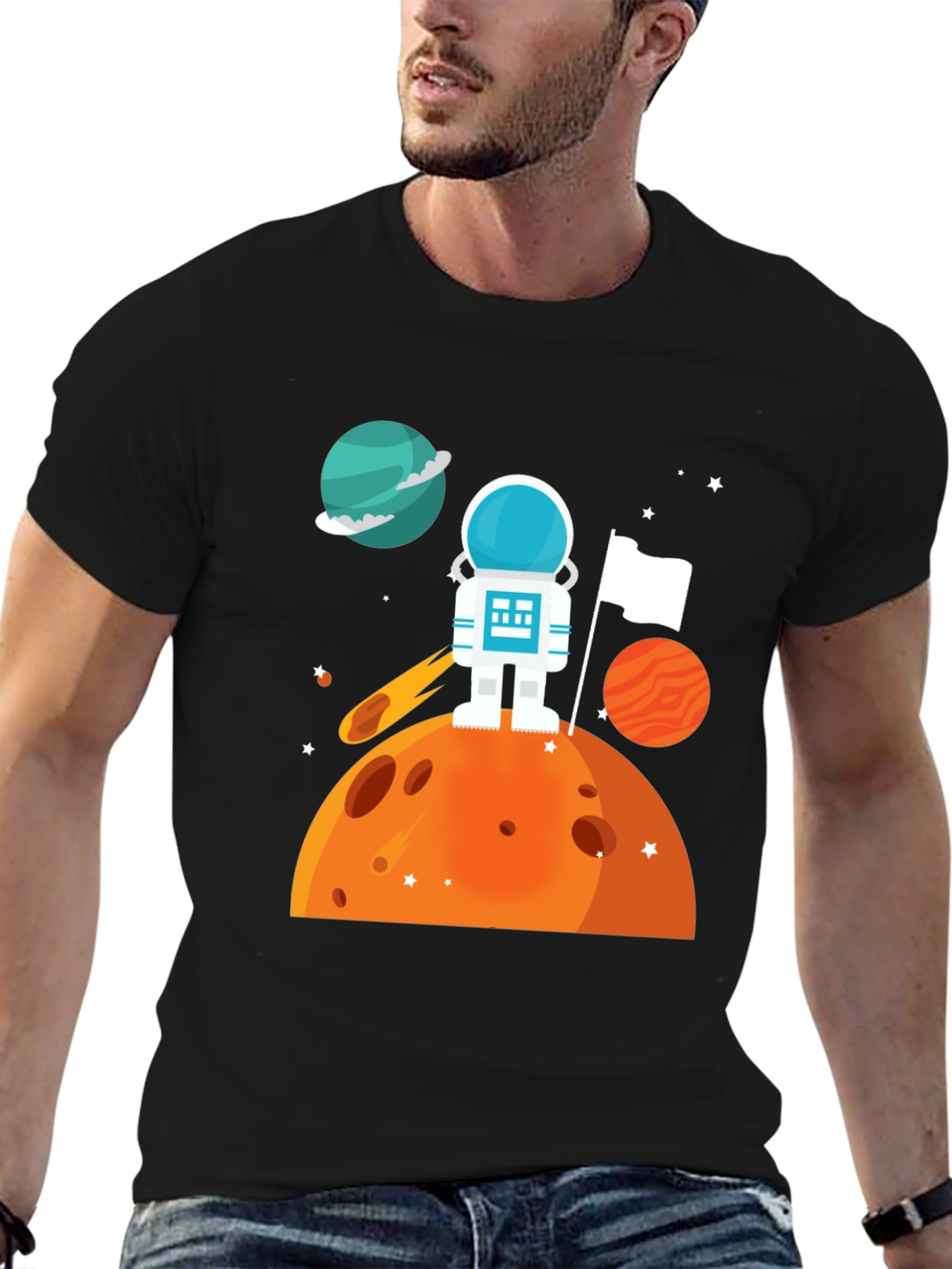 Astronaut on Planet Graphic T-Shirt
