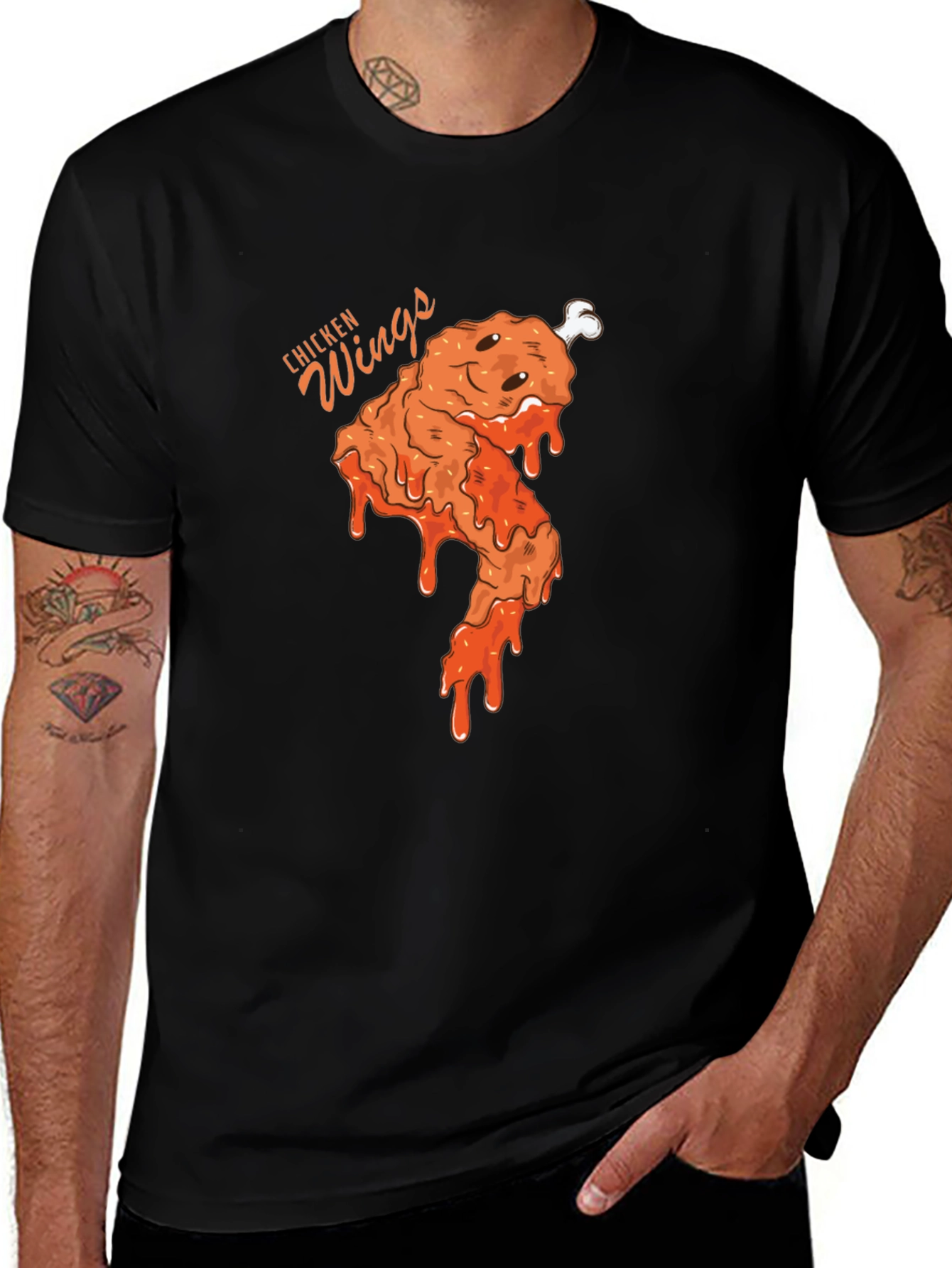 Funny Chicken Wings Graphic Tee - Black Cotton T-Shirt