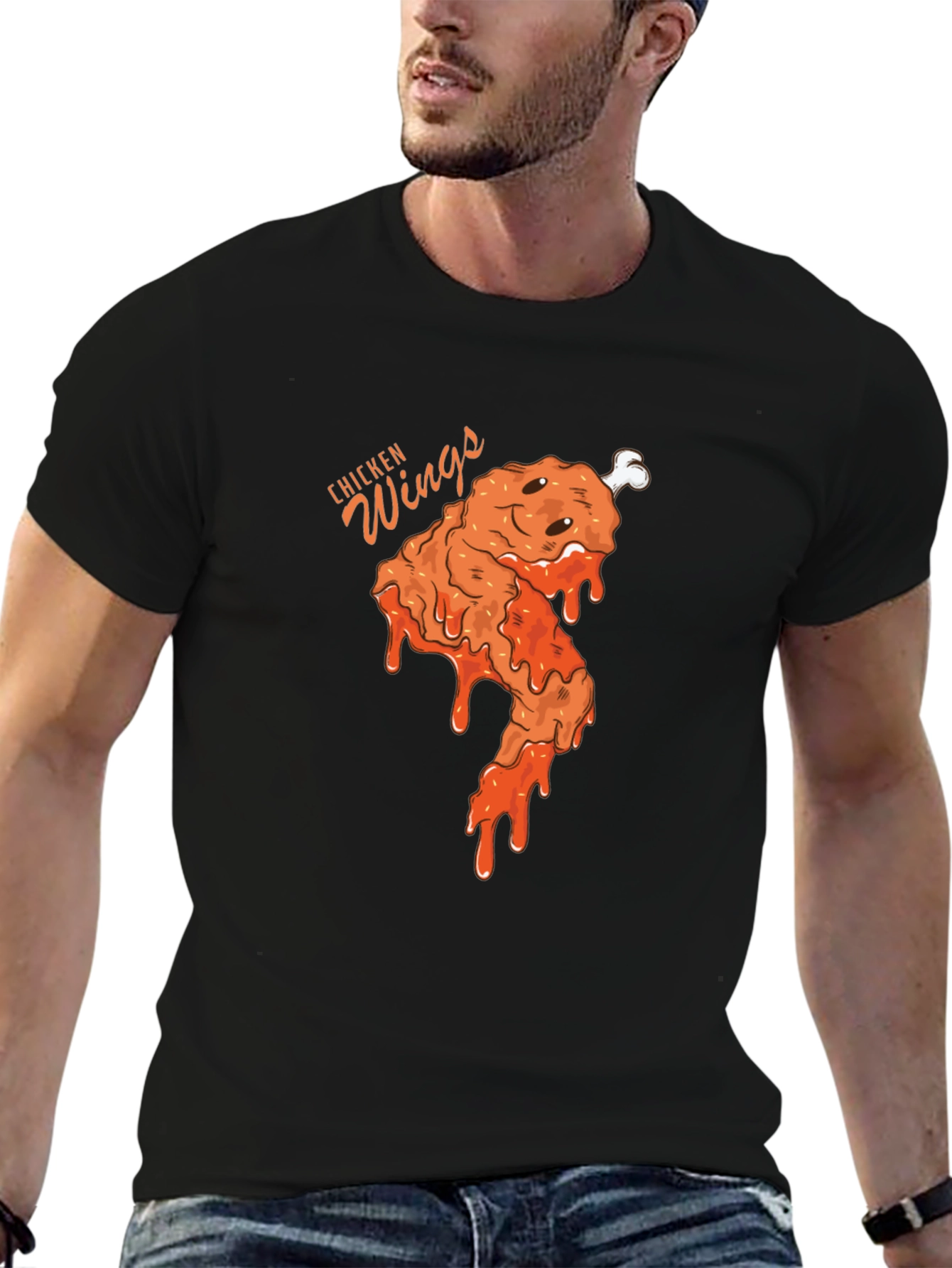 Funny Chicken Wings Graphic Tee - Black Cotton T-Shirt