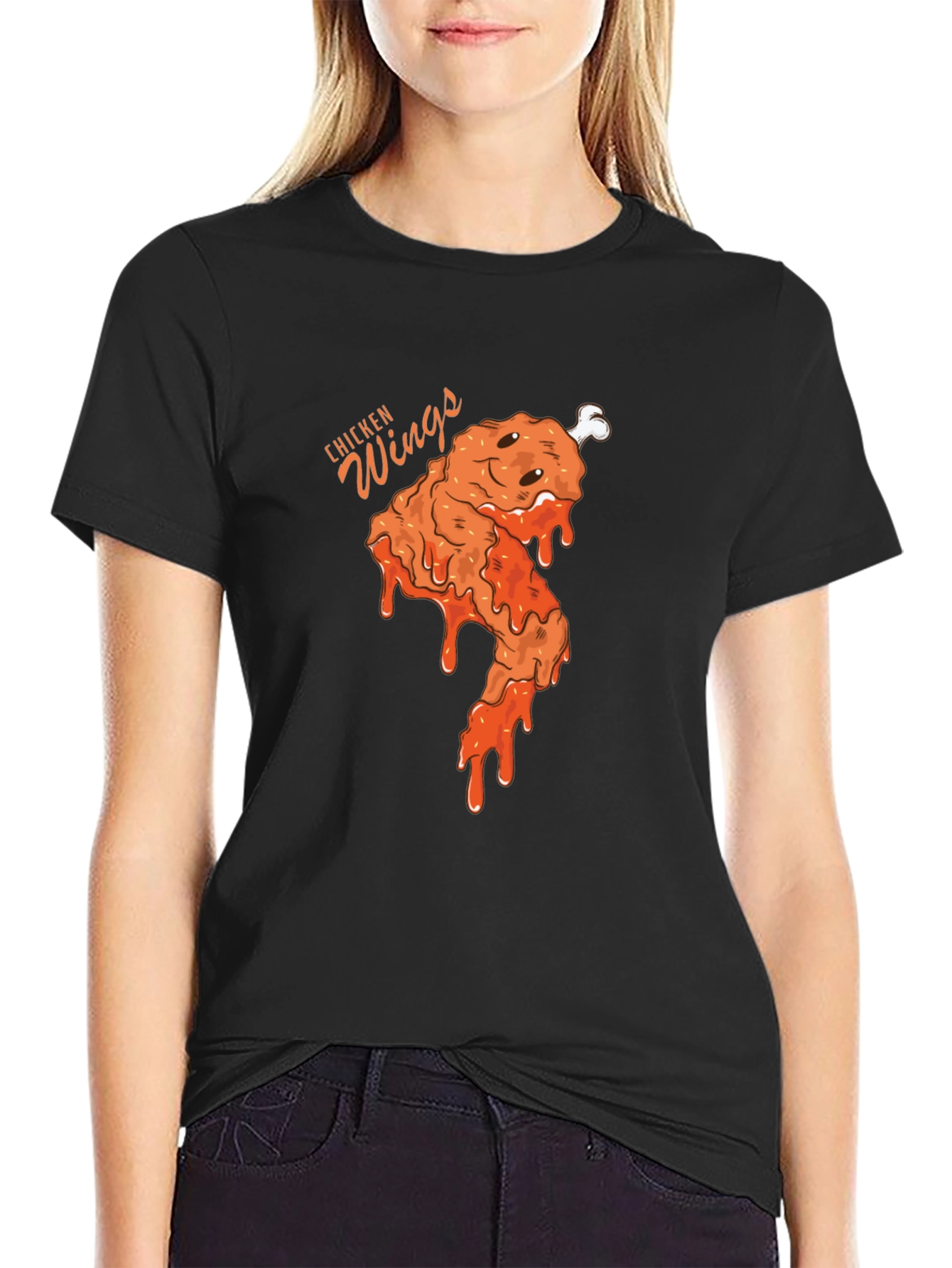 Funny Chicken Wings Graphic Tee - Black Cotton T-Shirt
