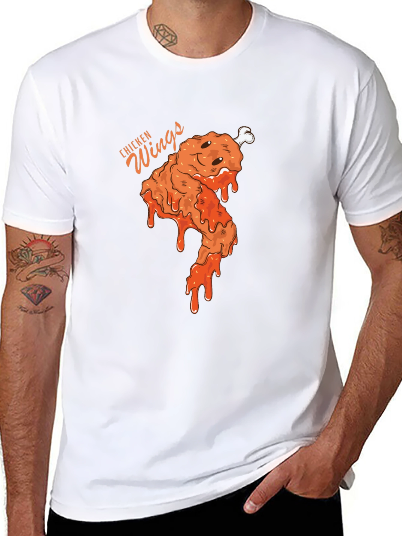 Funny Chicken Wings Graphic Tee - Black Cotton T-Shirt