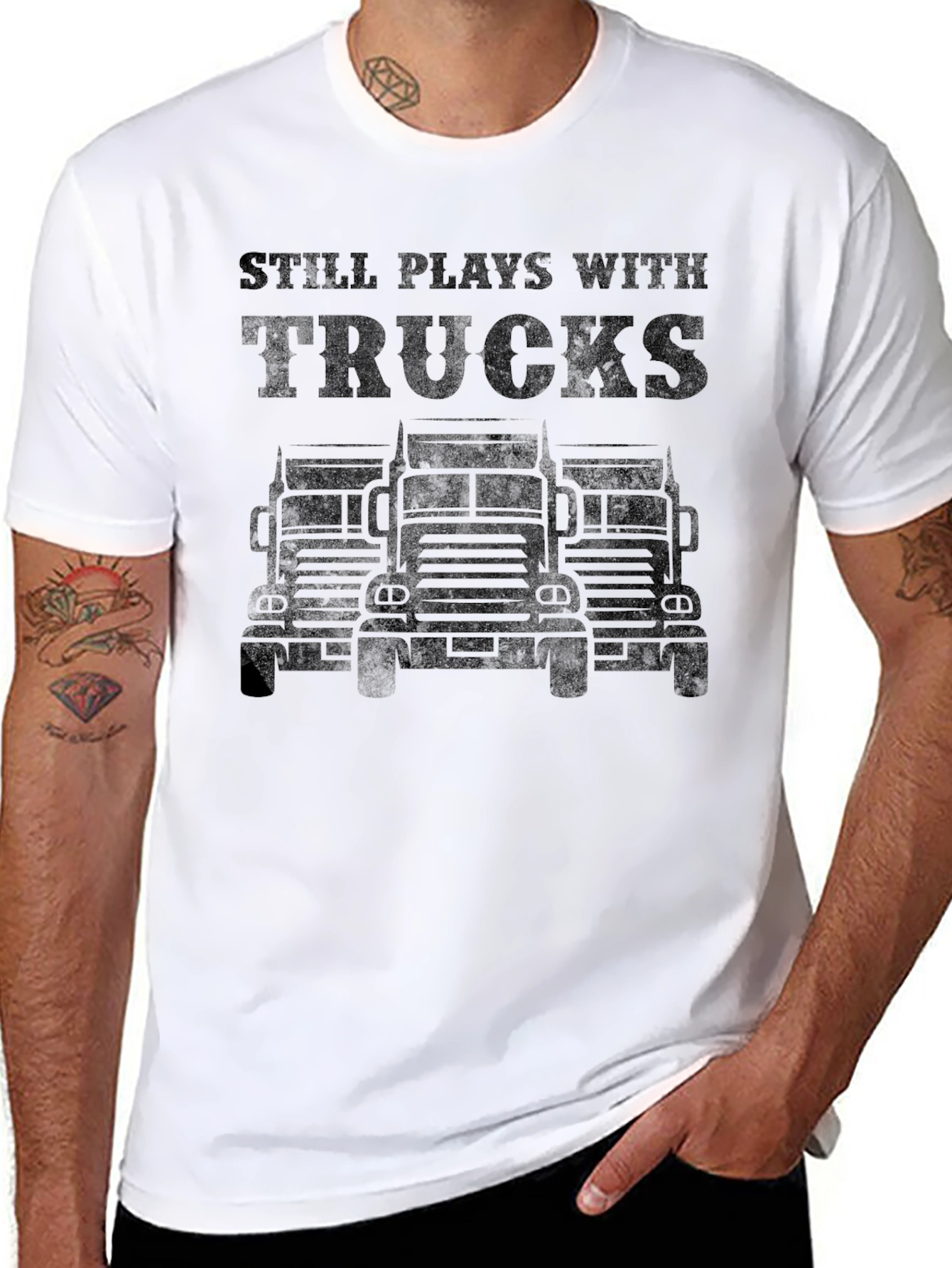 Still Plays With Trucks T-Shirt - Black Graphic Tee
