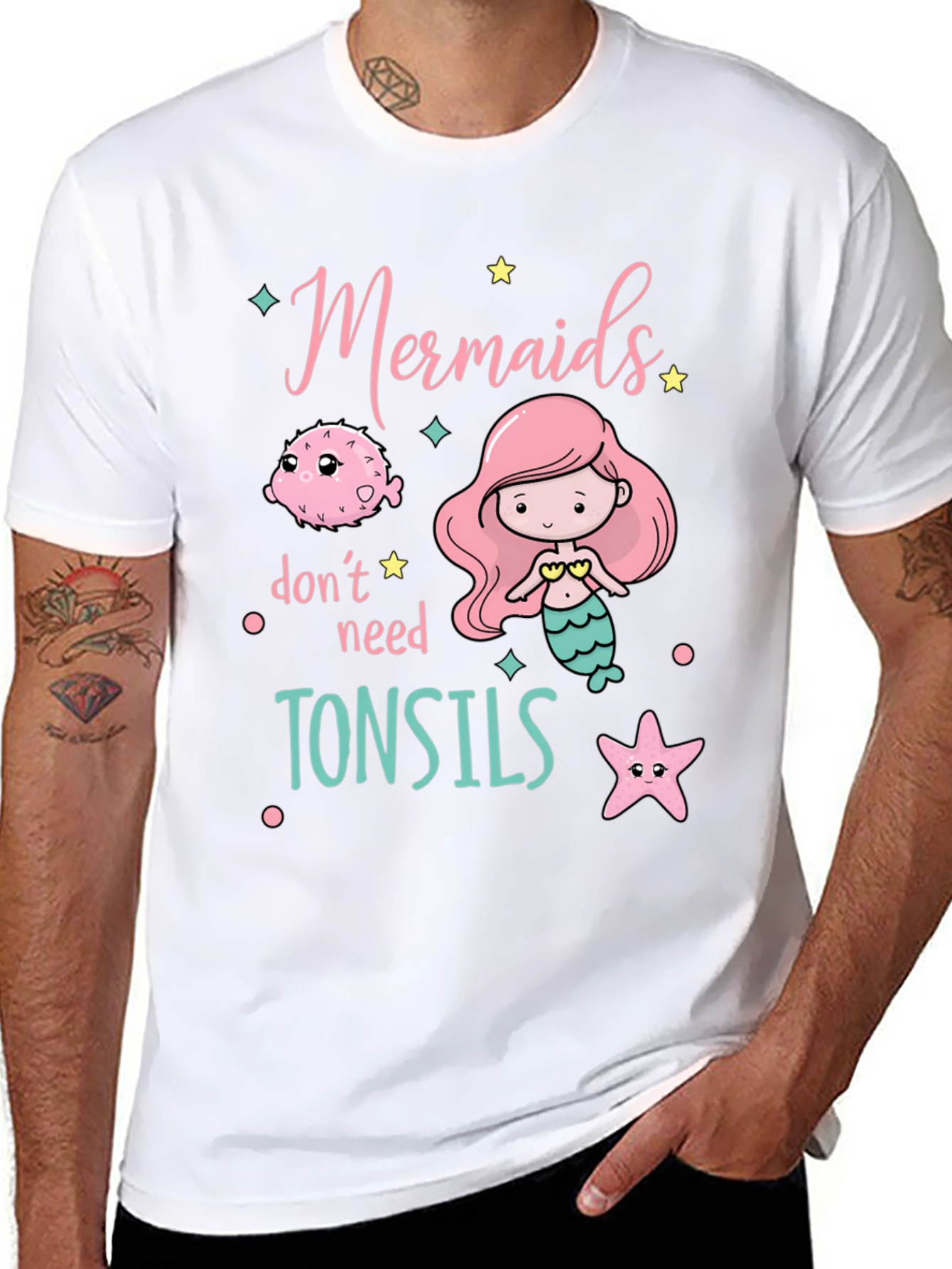 Mermaids Dont Need Tonsils Black Graphic Tee