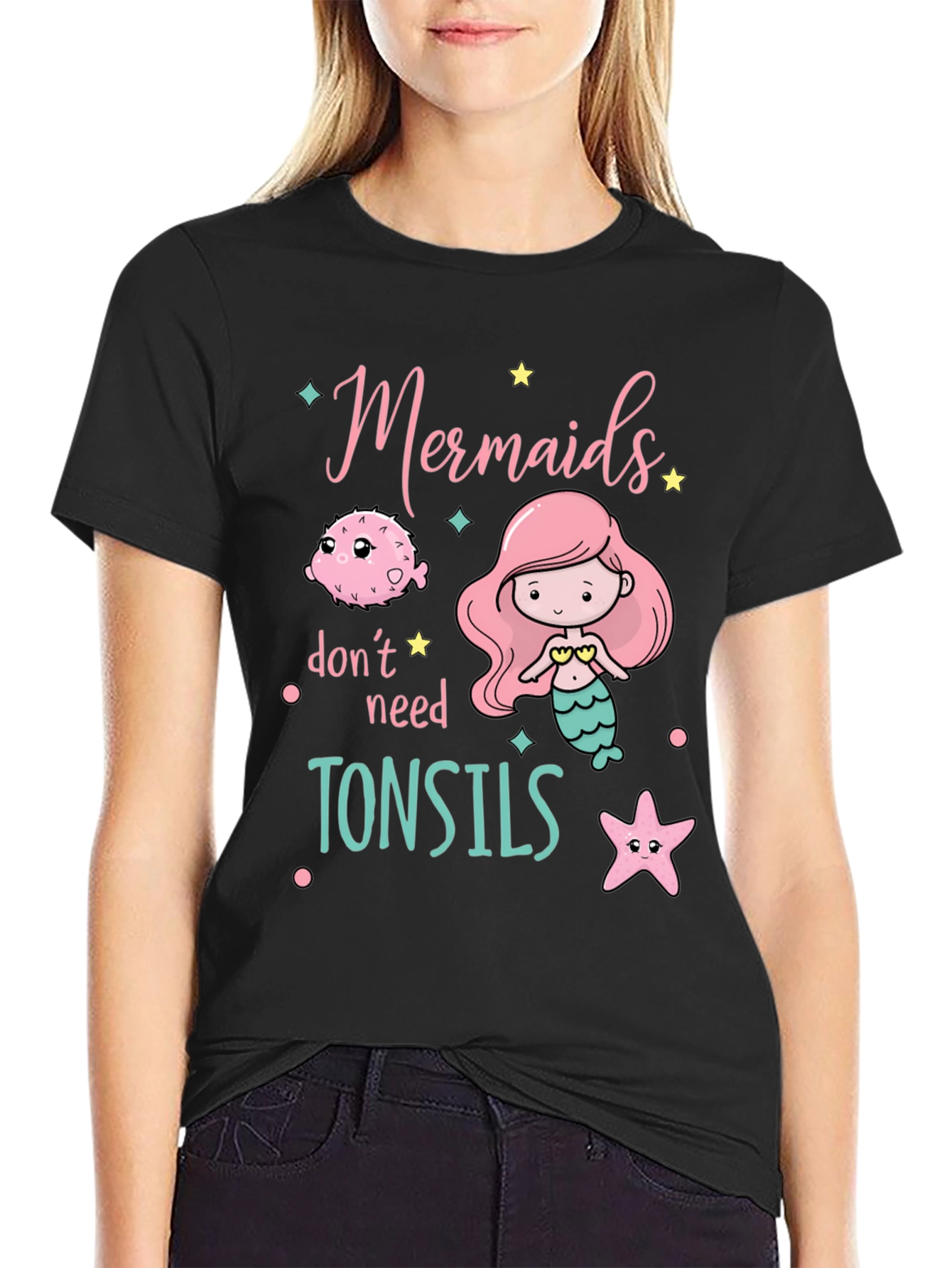 Mermaids Dont Need Tonsils Black Graphic Tee