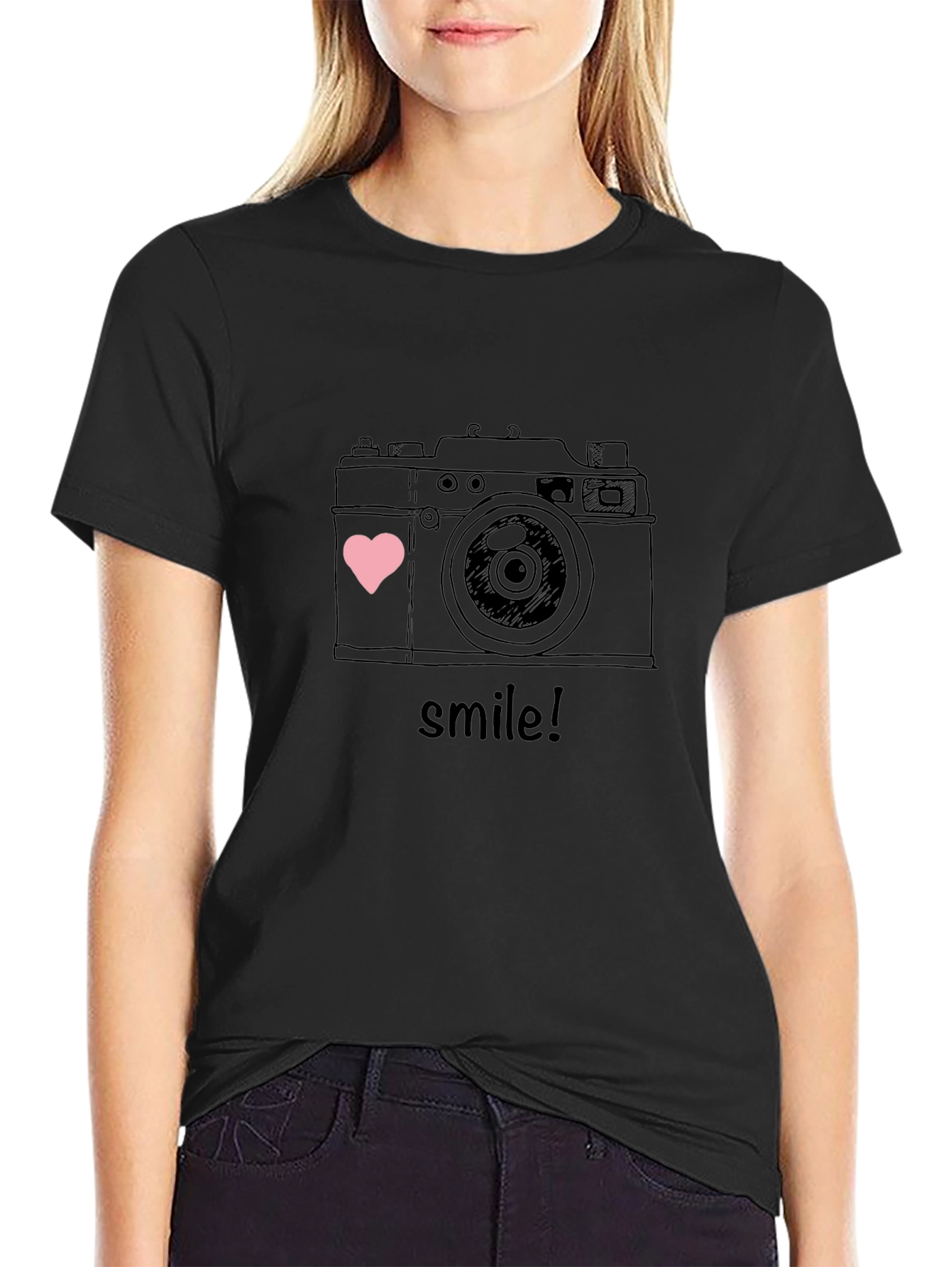 Camera Smile Graphic T-Shirt - Black