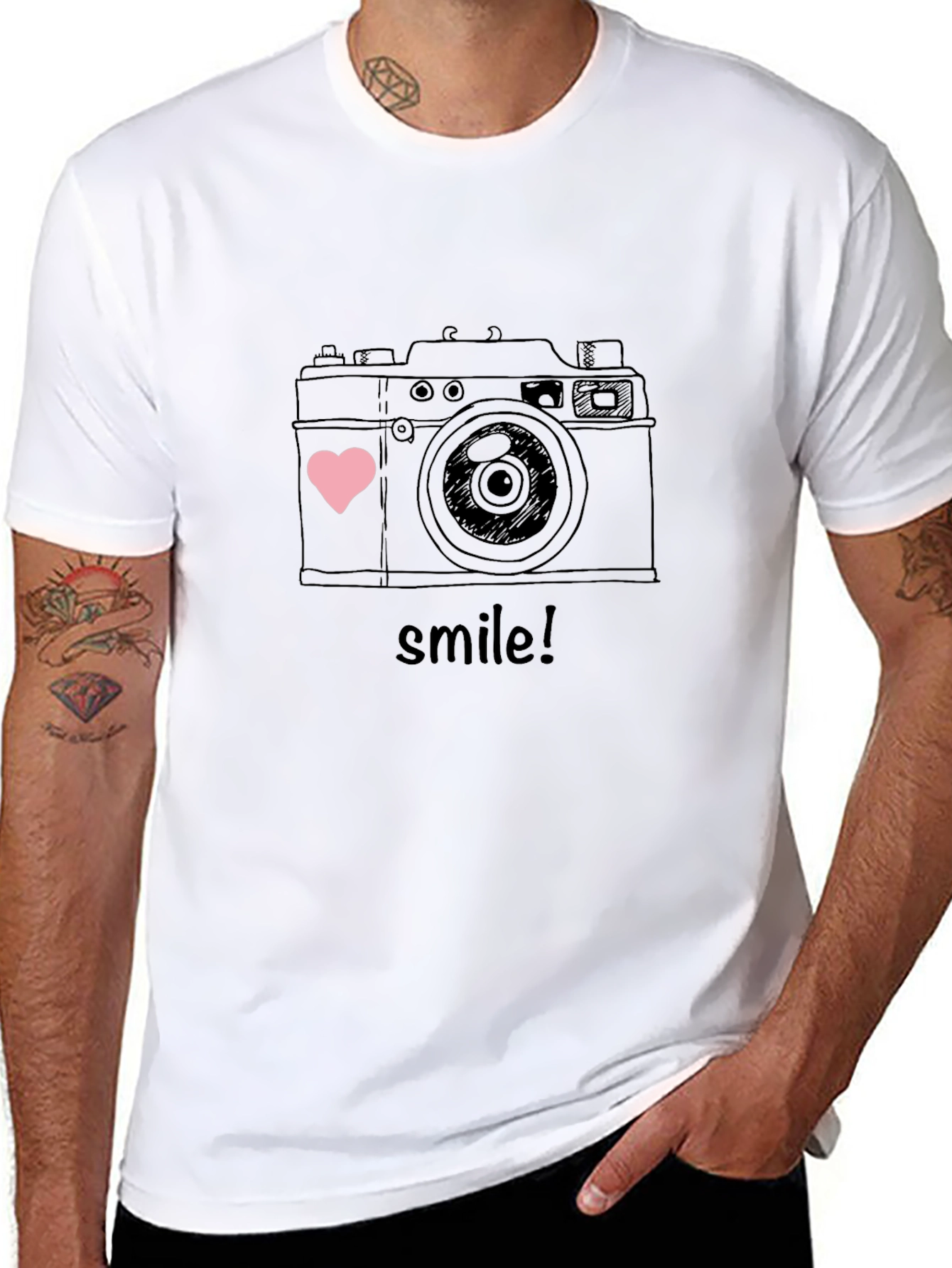 Camera Smile Graphic T-Shirt - Black