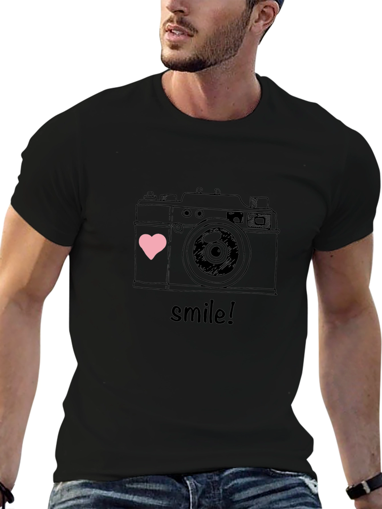 Camera Smile Graphic T-Shirt - Black