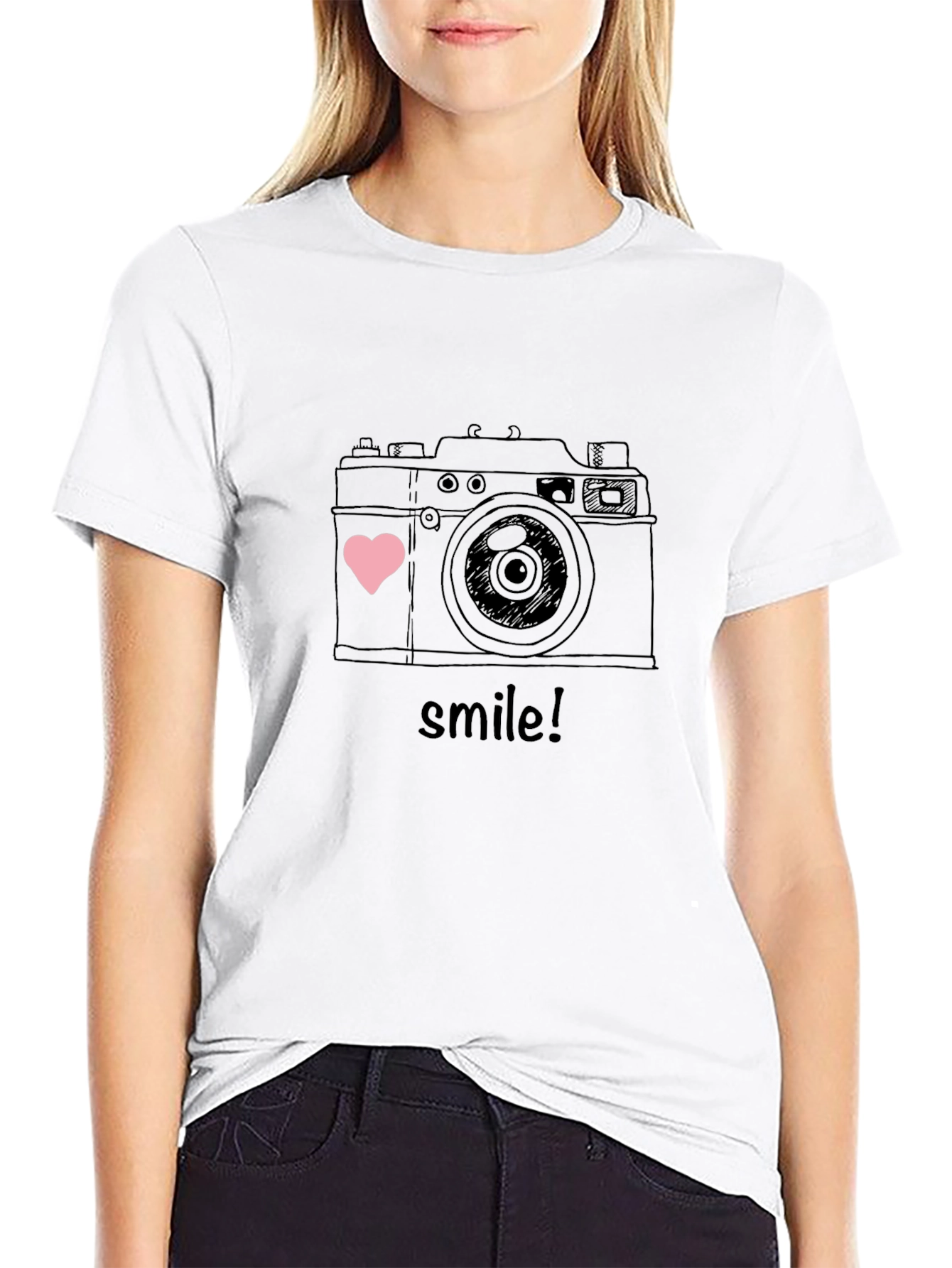 Camera Smile Graphic T-Shirt - Black