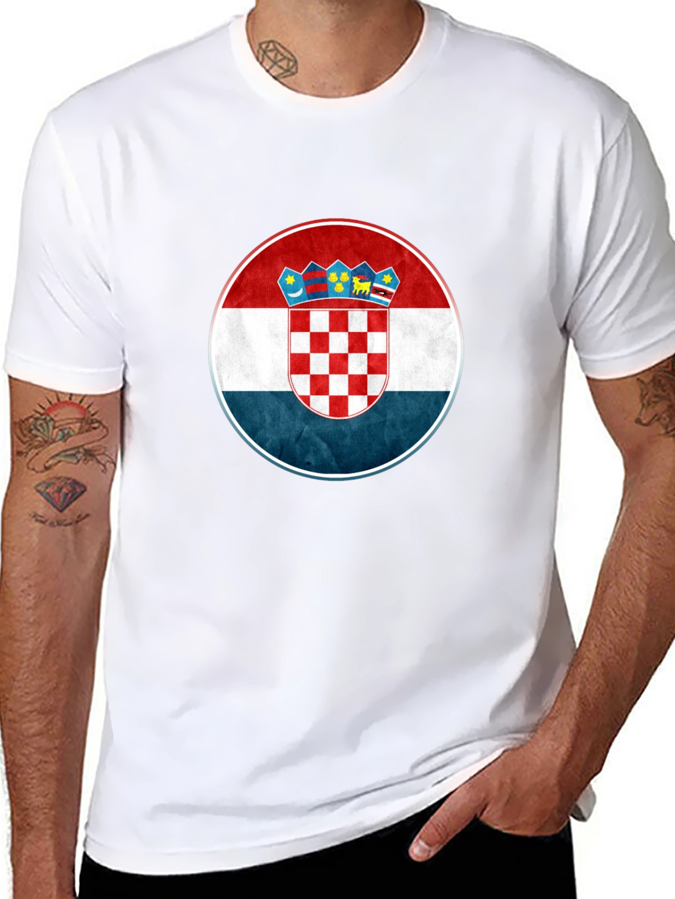 Croatia Flag Graphic Tee - Black Casual T-Shirt